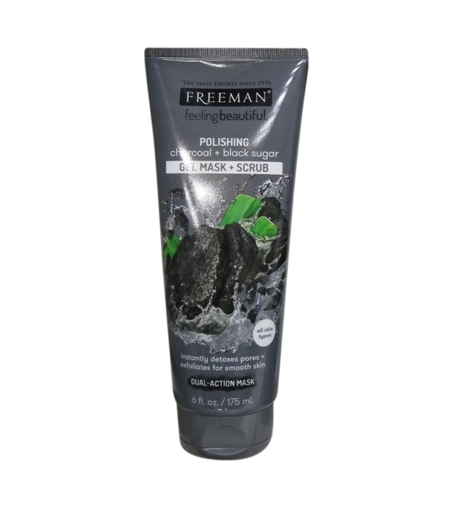 Freeman Feeling Beautiful Charcoal & Black Sugar Gel Mask and Scrub 6-Ounce 2 Count 6 Ounce (Pack of 2)