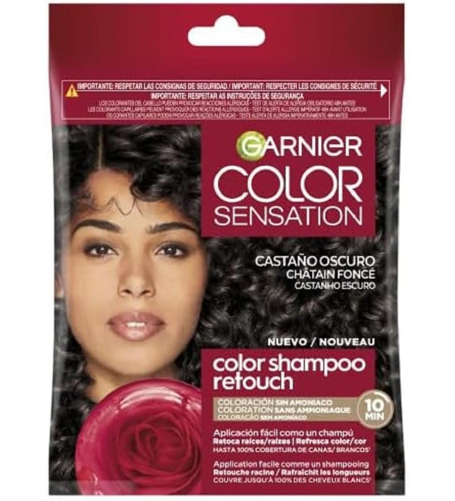 Garnier Color Shampoo Retouch Dark Brown Permanent Colouring - 100% coverage of white hair - lasts up to 4 weeks