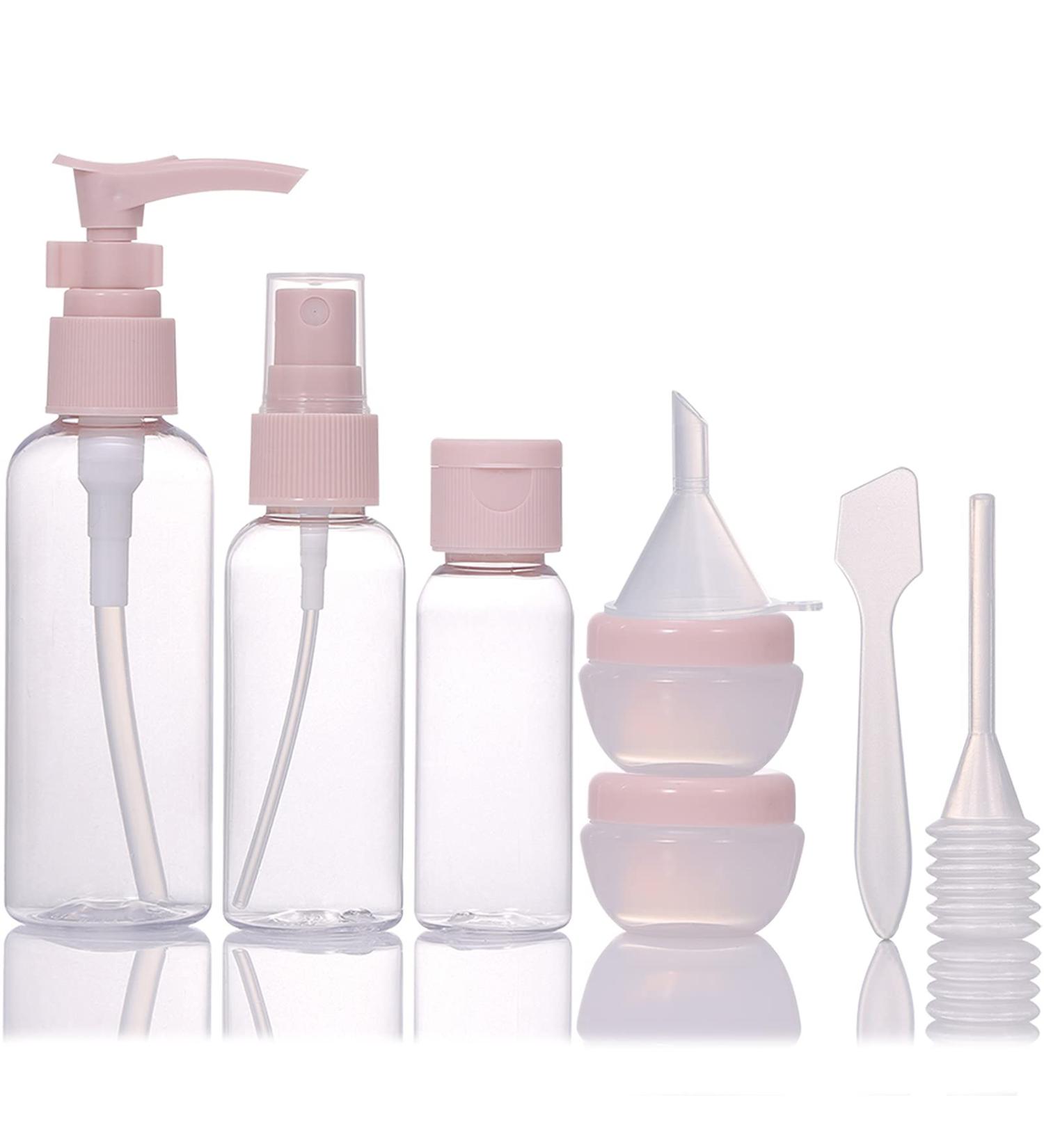 8-Piece Travel Bottles Set | Refillable Mini Spray & Pump Containers for Cosmetics | Empty Travel Toiletries with Storage Bags - Buy Online on GoSupps.com