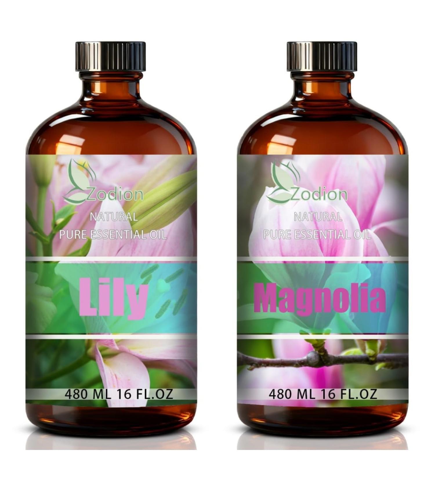 Magnolia Essential Oil 16 Fl Oz and Lily Essential Oil 16 Fl Oz - Magnolia & Lily Oil for Diffuser Aromatherapy Home Fragrance Skin & Hair Care DIY Candle & Soap Making Yoga - Buy Online on GoSupps.com