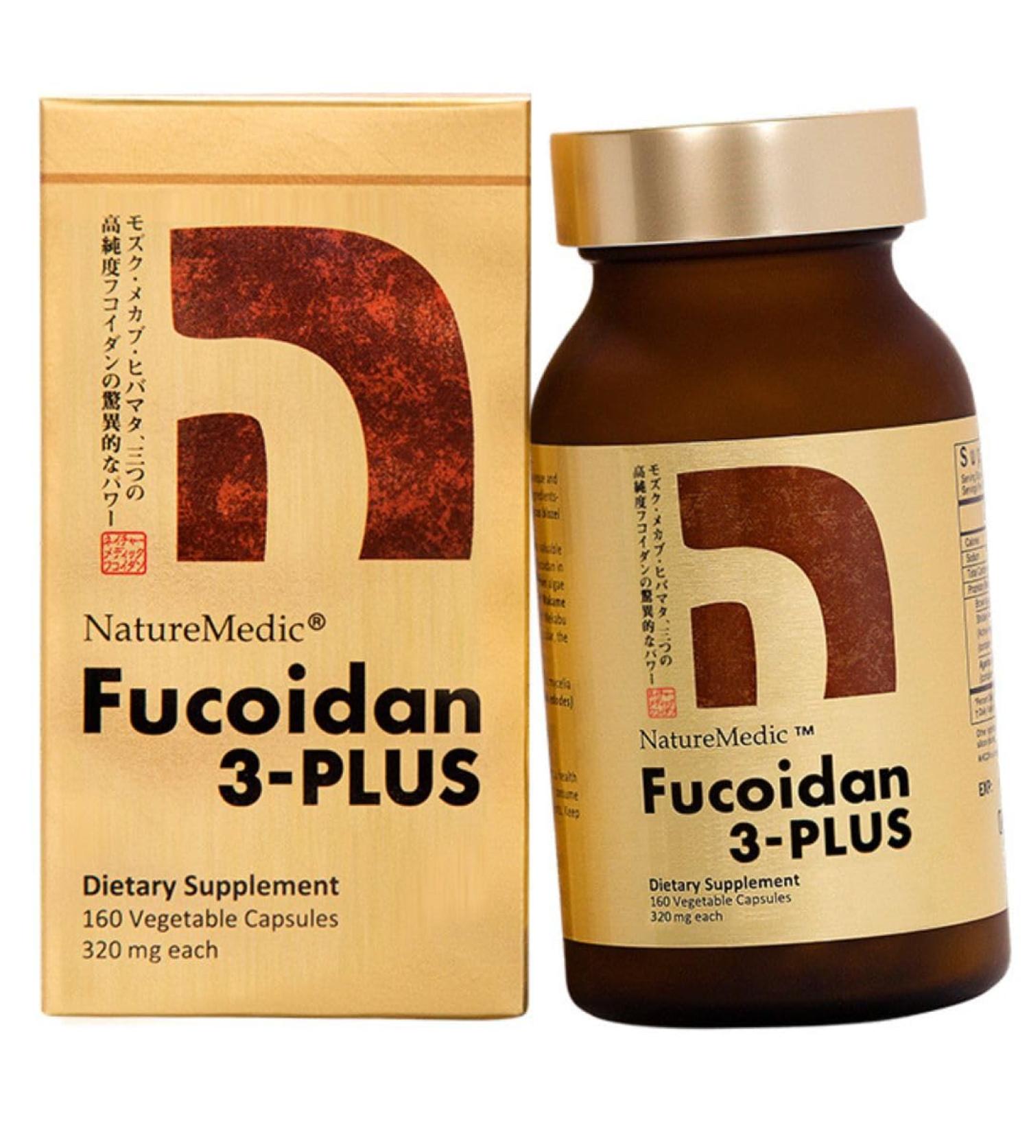 NatureMedic Fucoidan 3-Plus Brown Seaweed Immunity Supplement with Three Types of High Purity Fucoidan Organic Mekabu Fucus Mozuku Agaricus 160 Vegetable Capsules Made in Japan (1 Bottle) - Buy Online on GoSupps.com