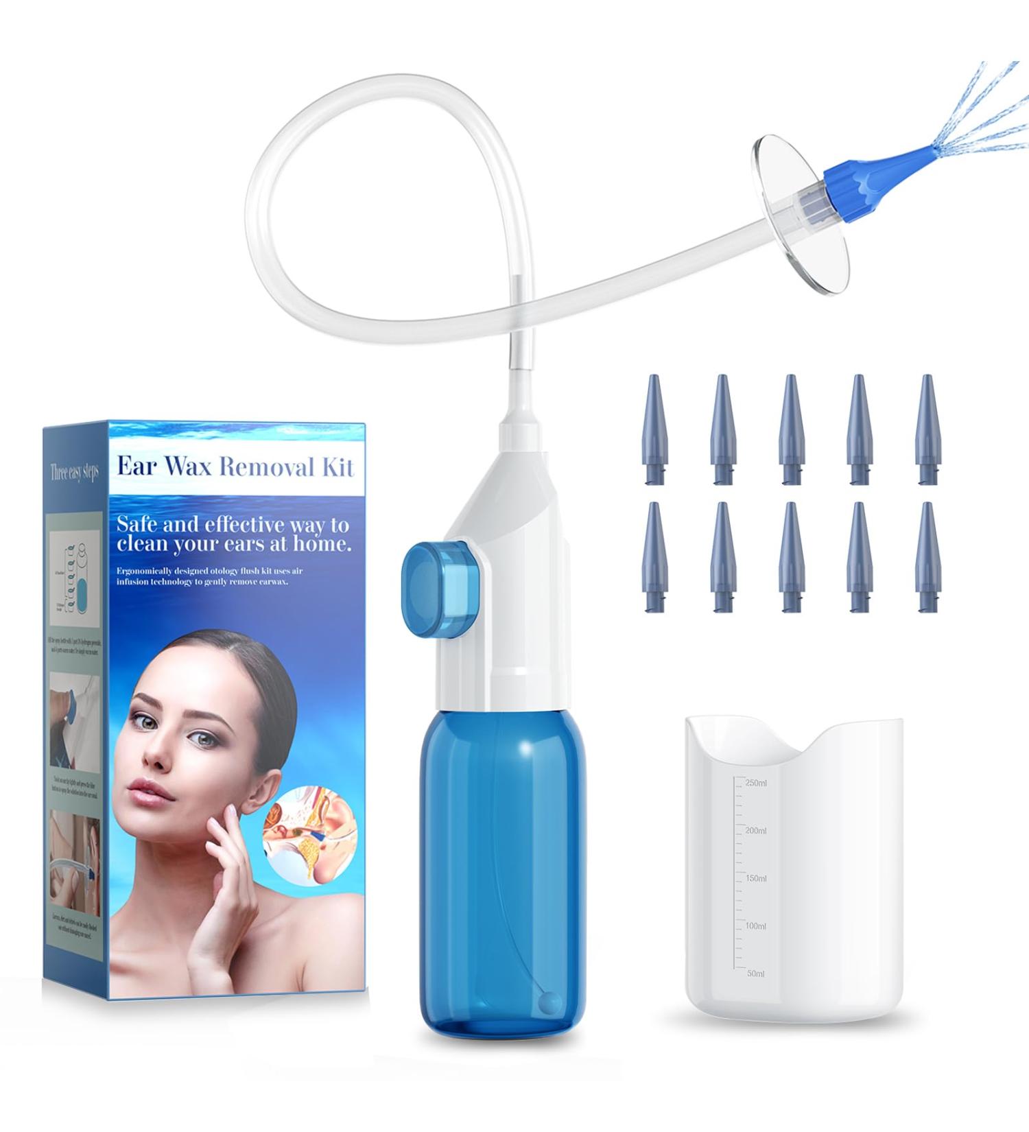 Qimic Ear Wax Removal Kit - Safe & Effective Ear Irrigation Flushing | Complete Cleaning Kit with 10 Replaceable Tips for Home Use - Buy Online on GoSupps.com