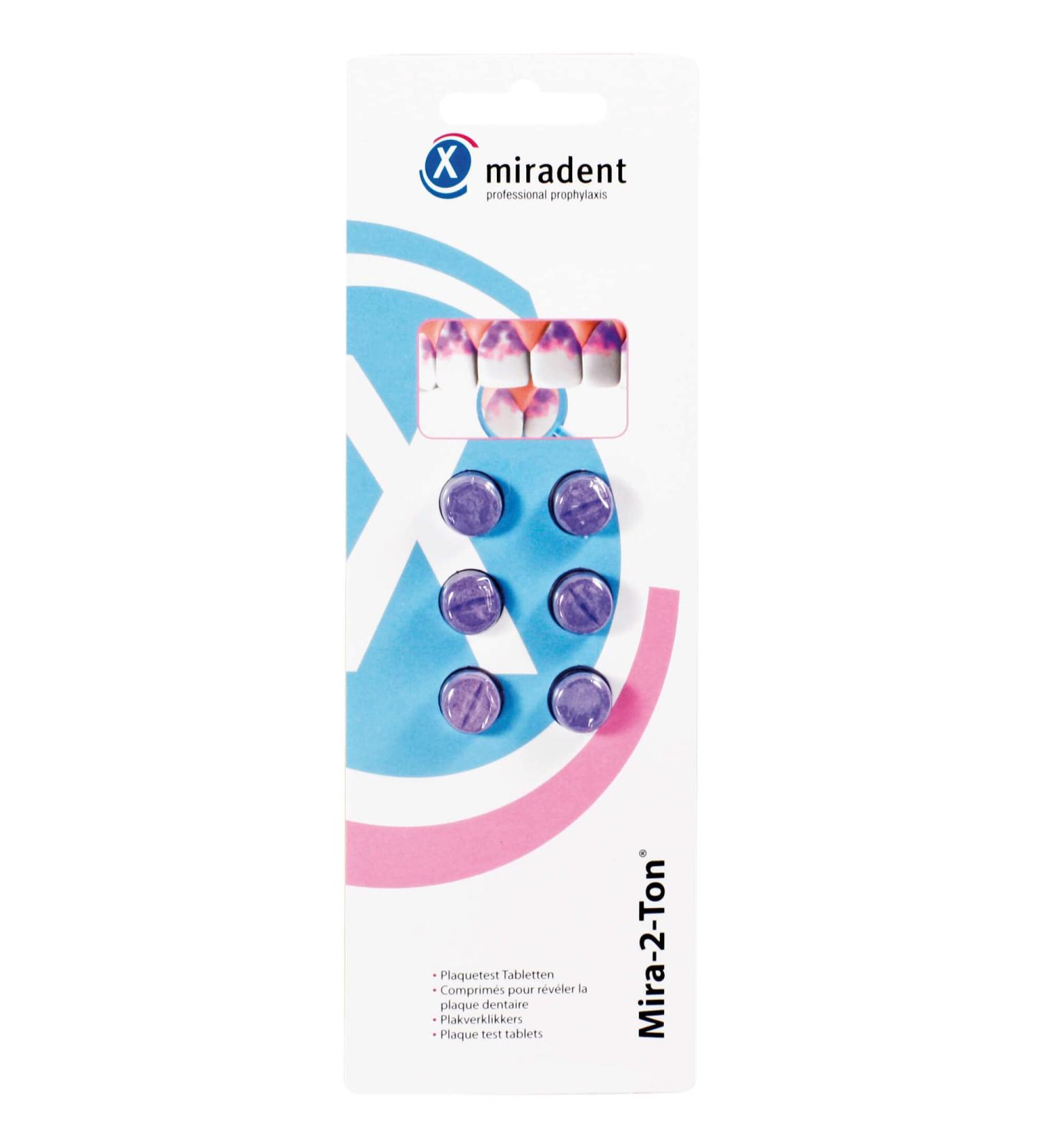 Miradent Mira-2-Ton tablets 6 pieces |For coloring as a plaquet test before brushing your teethproven |Reliable |Motivating |Simple application |Erythrosine and gluten-free