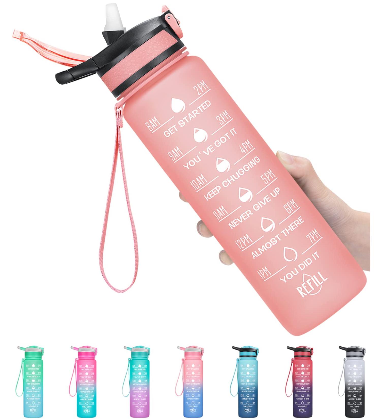 ELYPHINE 32/24 oz Water Bottle with Removable Straw & Time Marker | BPA Free Tritan | Leakproof | Motivational Sports Jug - Veiled Rose - Buy Online on GoSupps.com