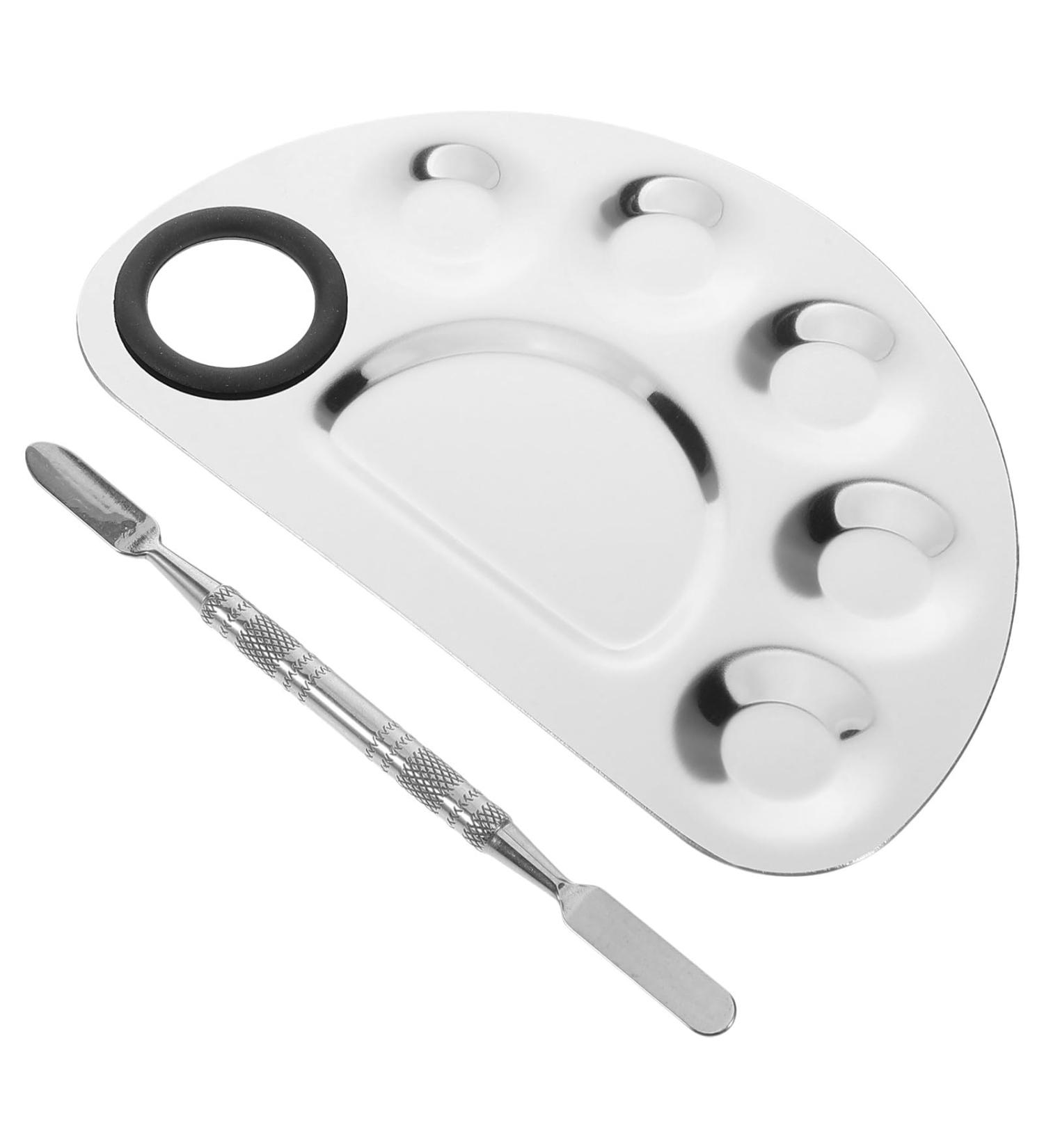 Palette de M lange pour Ongles et Spatule en M tal 2 Pi ces Plateau Compact Semi-Circulaire en Acier Inoxydable Outil Nail Art pour Usage Salon et Application Cosm tiques - Buy Online on GoSupps.com