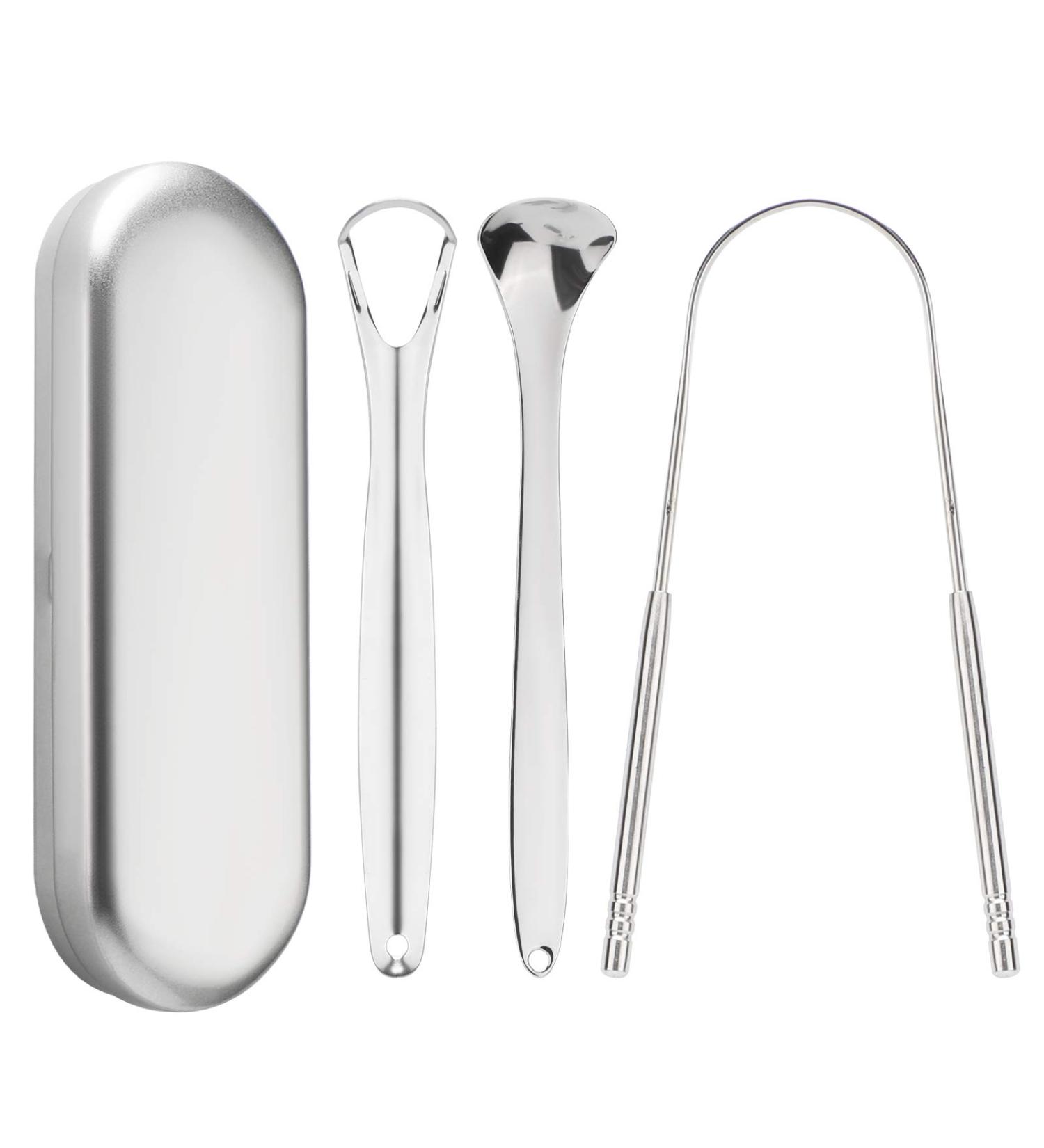 Savita Medical Quality 3-Part Tongue Scraper - Stainless Steel Bad Breath Cleaner with Non-Synthetic Handle | International Shipping Available - Buy Online on GoSupps.com