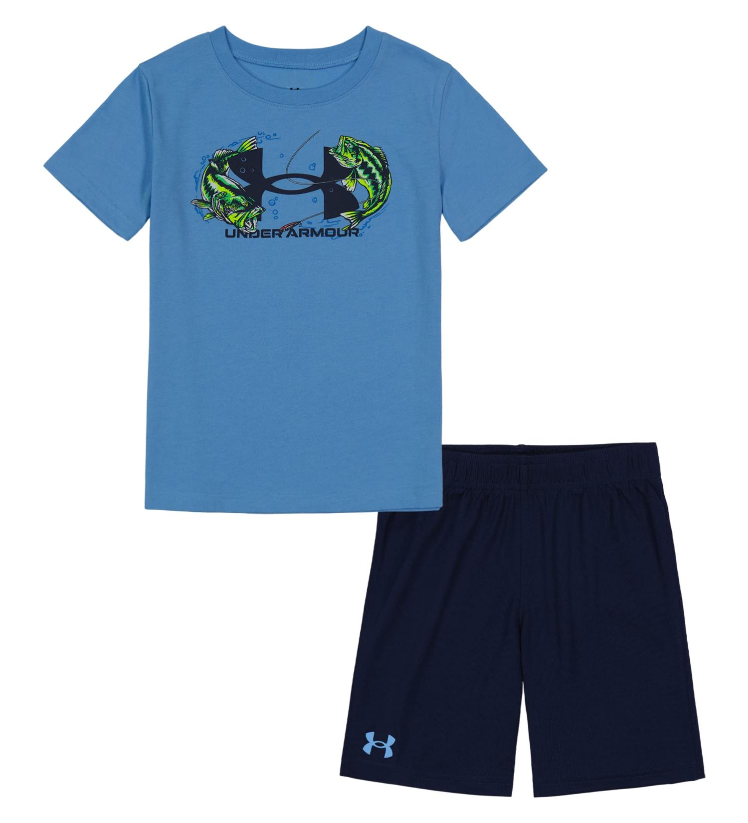 Under Armour Boys Outdoor Set, Cohesive Pants & Top Tshirt And Short Set, Carolina Blue Double Bass, 4T US