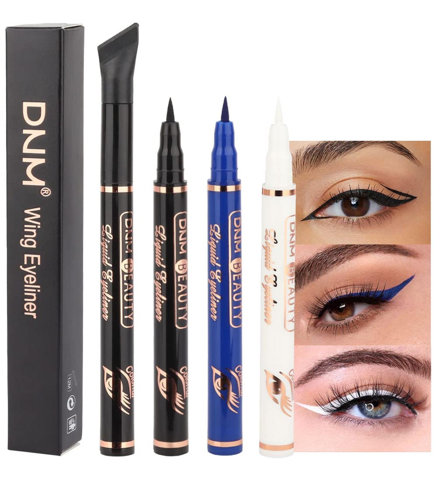 3Pcs Liquid Wing Eyeliner Stamp Set - Black, Royal Blue, White | Waterproof Eye Pencil Makeup - Colored Liners Stamps Shapes | 3 Count Pack - Buy Online on GoSupps.com