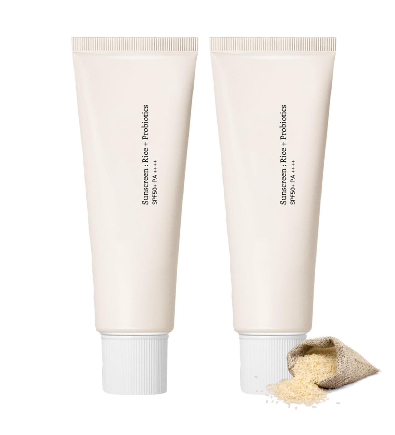 Sunscreen SPF 50+ Sun Cream with Rice + Probiotics Moisturizing Suncream Sun Lotion for Face Body UVA&UVB Protetion Refreshing Non-Greasy No White Cast with Rice Extracts 2 * 50ml 1 - Buy Online on GoSupps.com