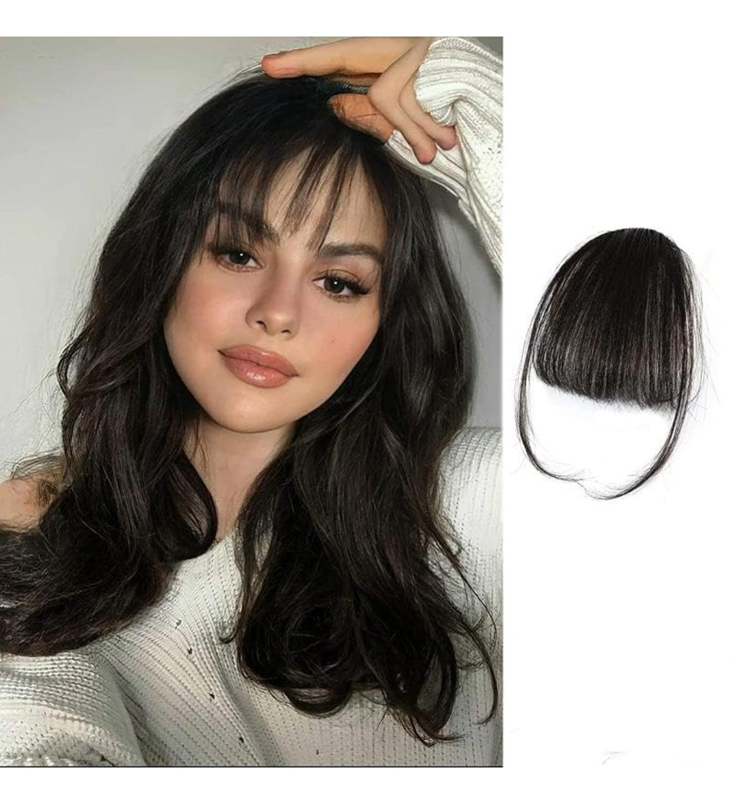 Clip-in fringe hair extensions flat bang with temples real hair