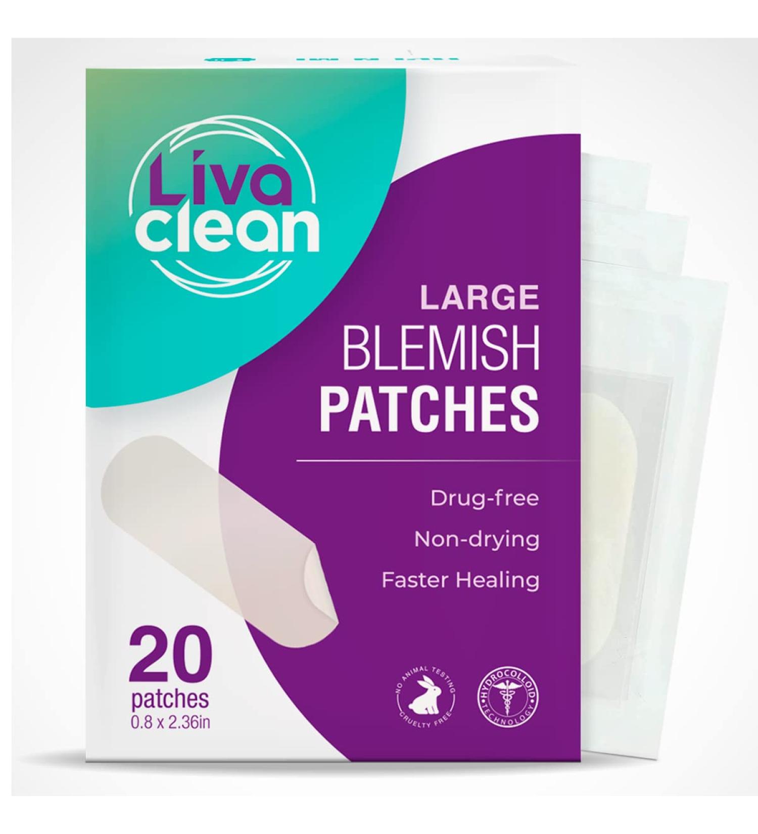 20 CT LivaClean Hydrocolloid Large Acne Patches - XL Zit Stickers for Cystic & Nose Pore Spots - Buy Online on GoSupps.com