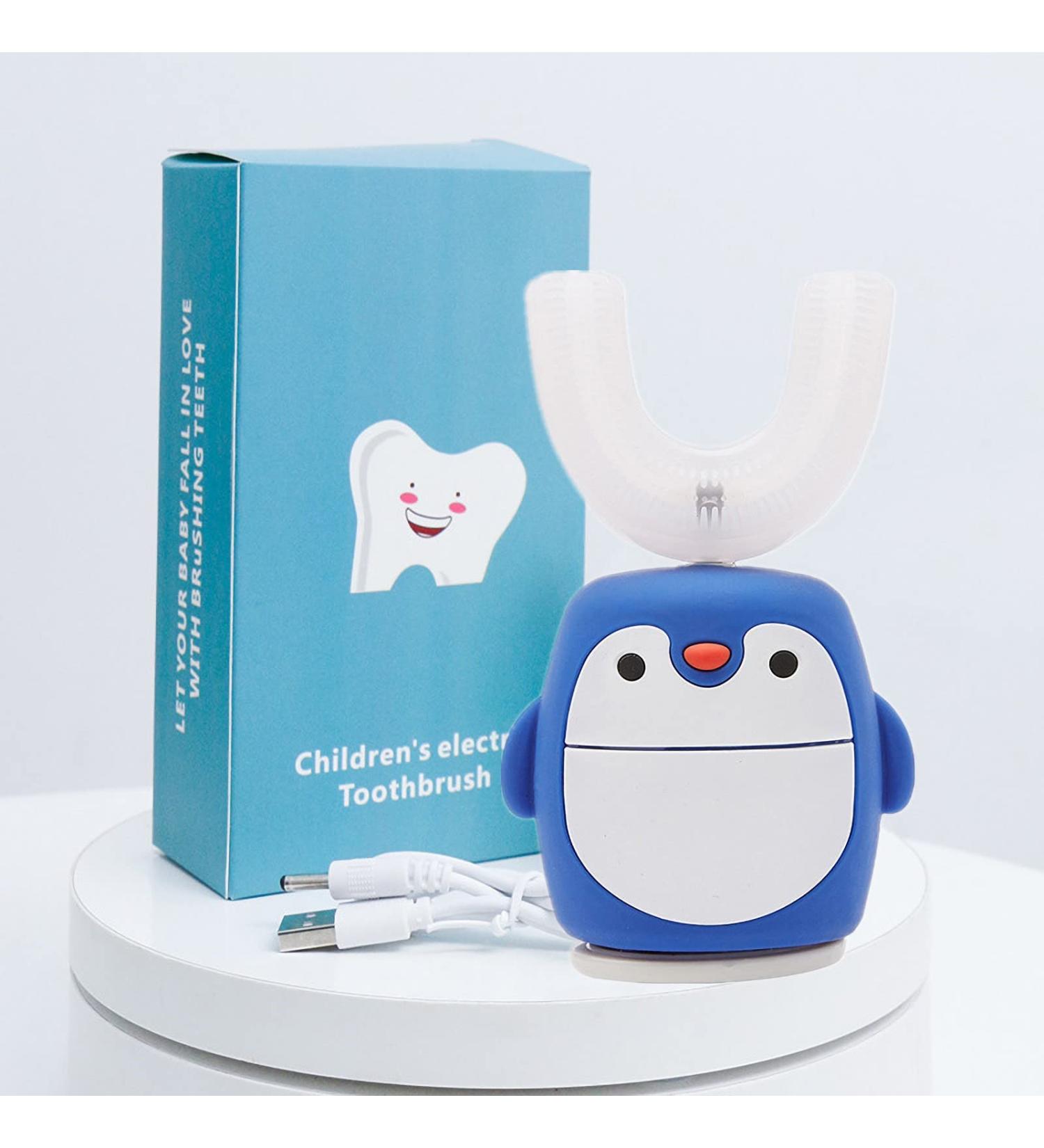 Kids Sonic Electric Toothbrush U Shaped Automatic Timer IPX7 Waterproof 5 Modes 360 Oral Cleaning Teeth Whitening Gums Massage Replaceable Soft Cartoon Modeling Design for Child 7-15 (Blue Penguin) - Buy Online on GoSupps.com