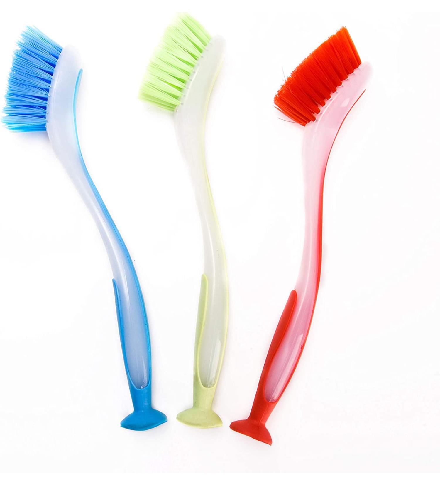 PRL Plastis Set of 3 Washing-Up Brushes with Suction Base Dishwasher Safe Multi 5x21x5x0.1
