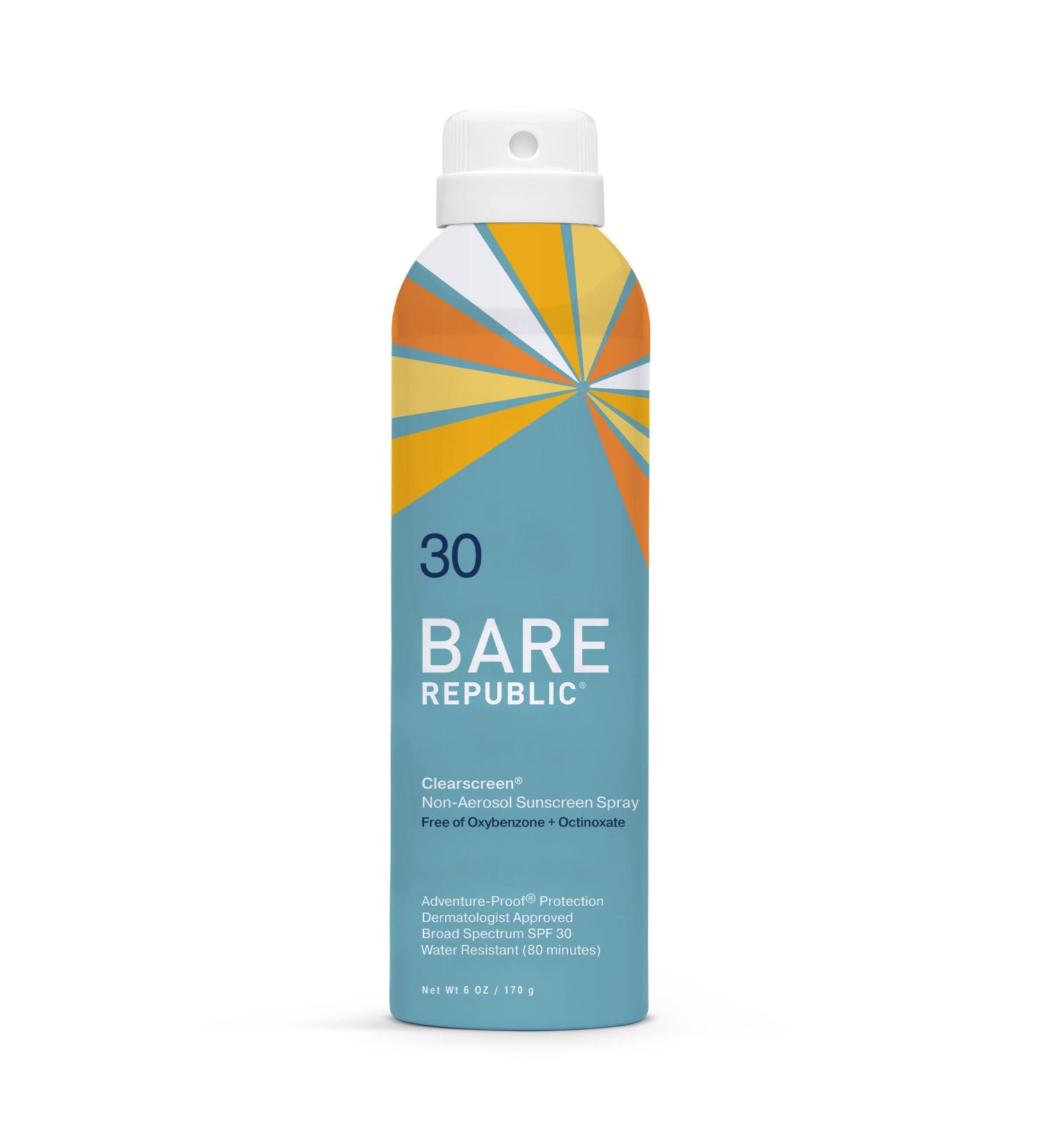 Bare Republic Clearscreen SPF 30 Sunblock Spray 6 Fl Oz - Water Resistant, Invisible Finish - Buy Online on GoSupps.com