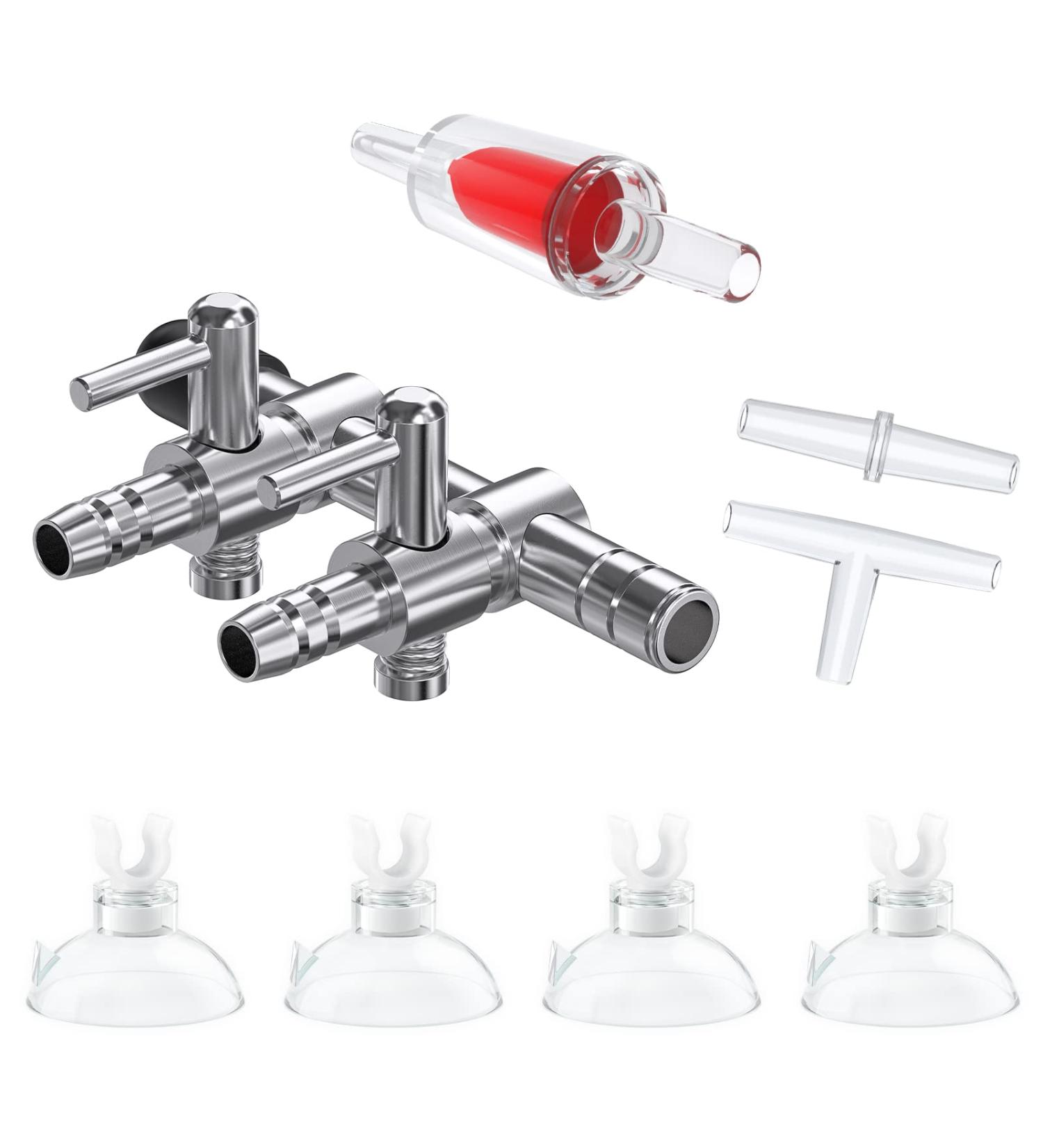 Pawfly 2-Way Aquarium Air Flow Control Valve Distributor - Multi-Port T-Shape & Straight Connector with 1 Check Valve & 4 Suction Cup Clips for Fish Tanks - Buy Online on GoSupps.com