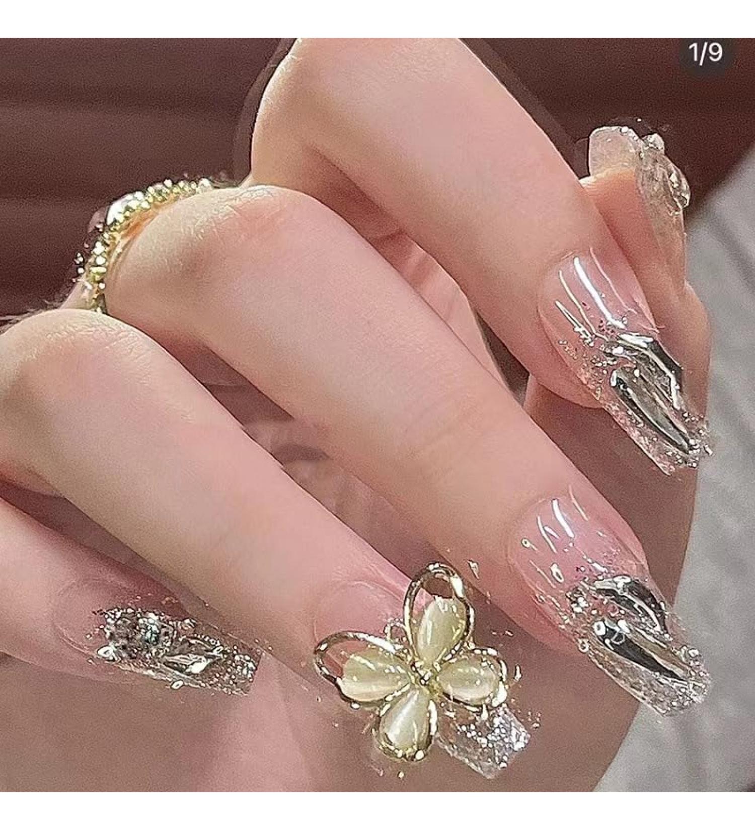 24Pcs/Set Press On Nails Butterfly Style False Nails Acrylic Fake Nails Full Cover Nails Tips Artificial Finger Manicure Press on nails for Women and Girls - Buy Online on GoSupps.com