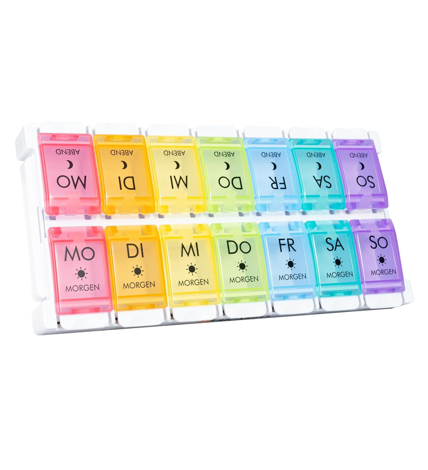 Buy Mericargo 7-Day Pill Organizer - Dual Compartment Weekly Medication Box Multicolored | International Shipping - Buy Online on GoSupps.com