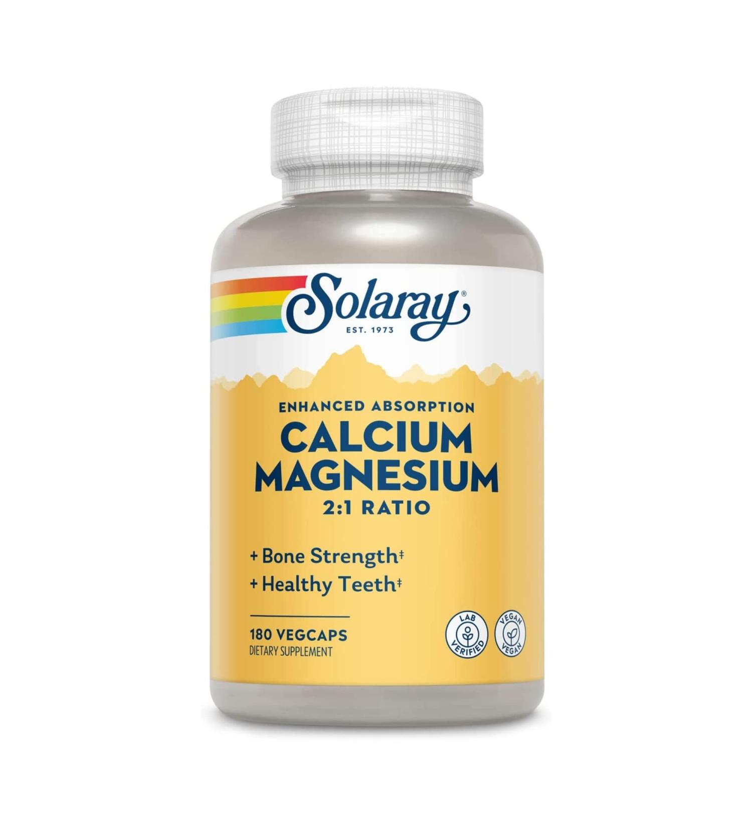 Solaray Calcium Magnesium 2:1 Ratio - 180 VegCaps for Bone & Muscle Health - Buy Online on GoSupps.com