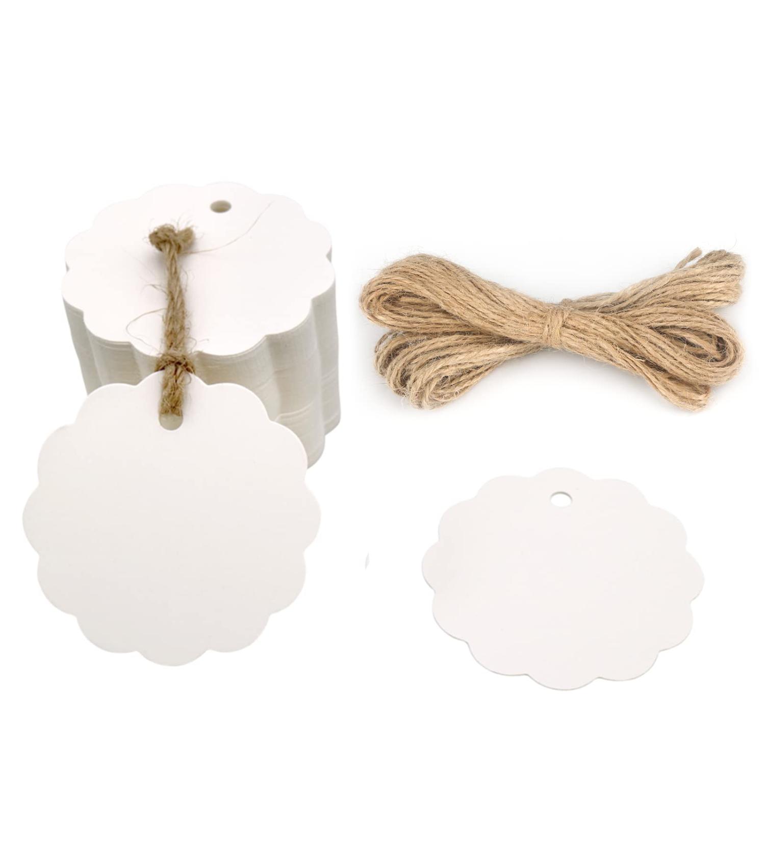 100PCS Scalloped Paper Gift Tags with Jute Twines - Perfect for Birthday Party, Weddings, Arts & Crafts (White) - Buy Online on GoSupps.com