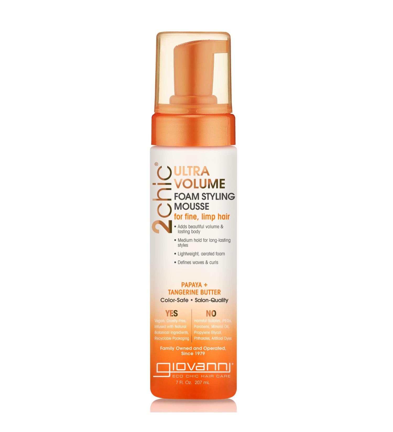 GIOVANNI 2chic Ultra-Volume Foam Styling Mousse 7 oz. - Volumizing Formula with Papaya & Tangerine Butter for Fine Hair - No Parabens, Color Safe - Buy Online on GoSupps.com