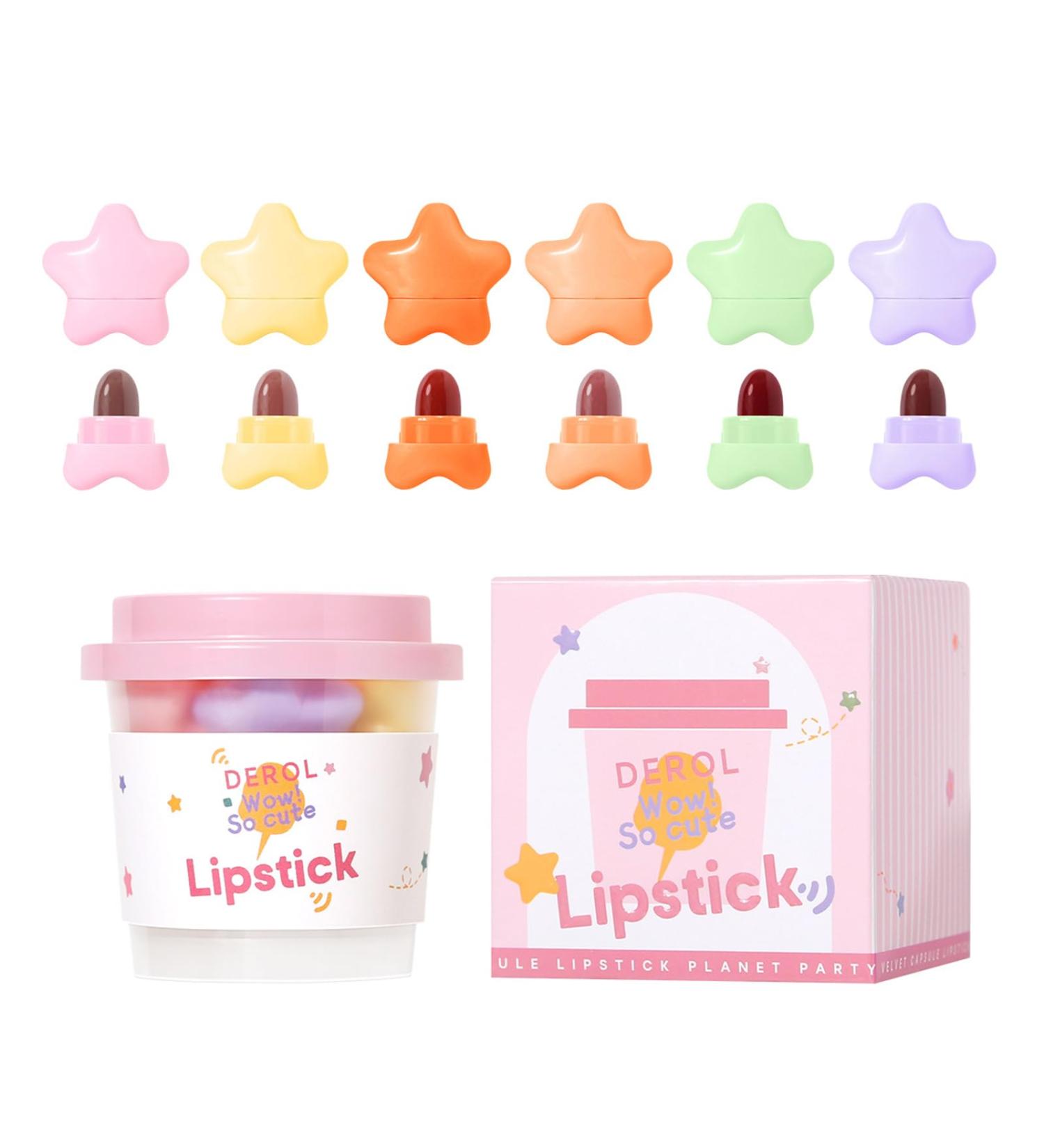 Star Capsule Lipstick Set - 6 Mini Waterproof Velvet Matte Shades | Long Lasting Nonstick Cup Lip Gloss | Perfect Christmas & New Year Gift for Girls - Buy Online on GoSupps.com