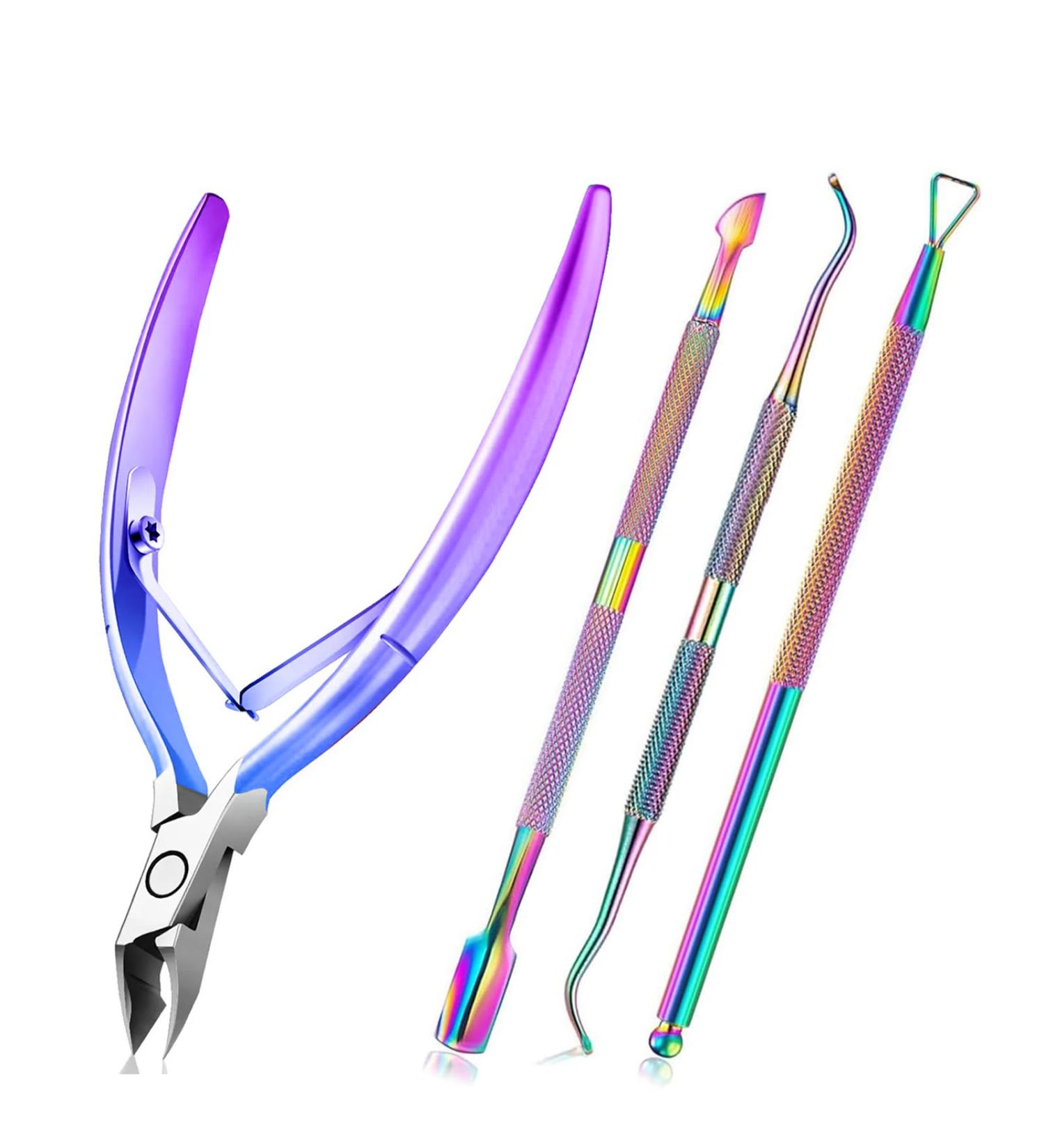 4-Piece Cuticle Slide Set & Nail Shaver - Stainless Steel Nail Skin Remover Tools for Manicure & Pedicure - Colorful Gradient Design - Buy Online on GoSupps.com