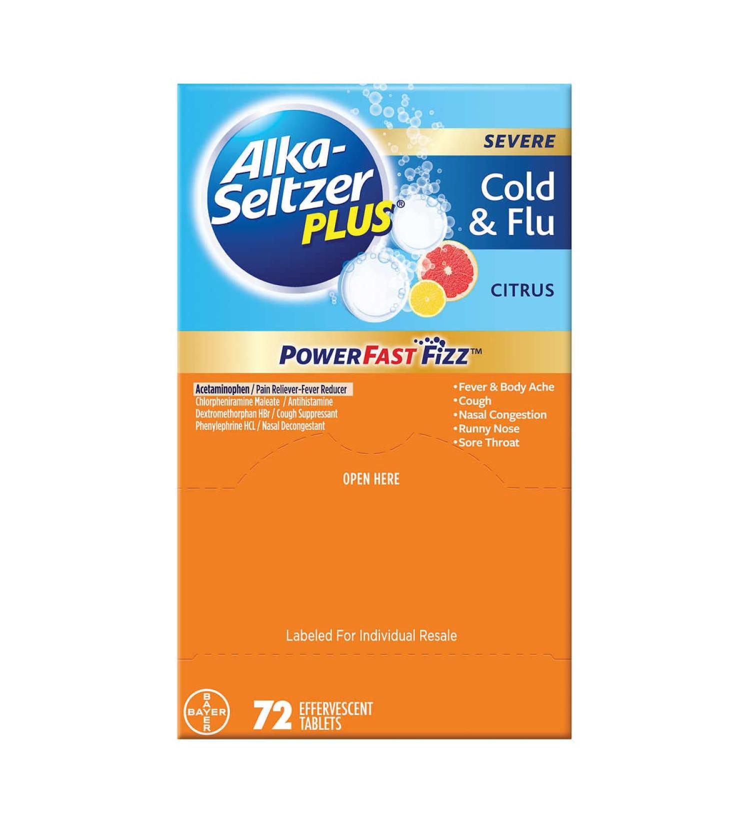 Alka-Seltzer Plus Severe Cold & Flu PowerFast Fizz Citrus - 72 Tablets