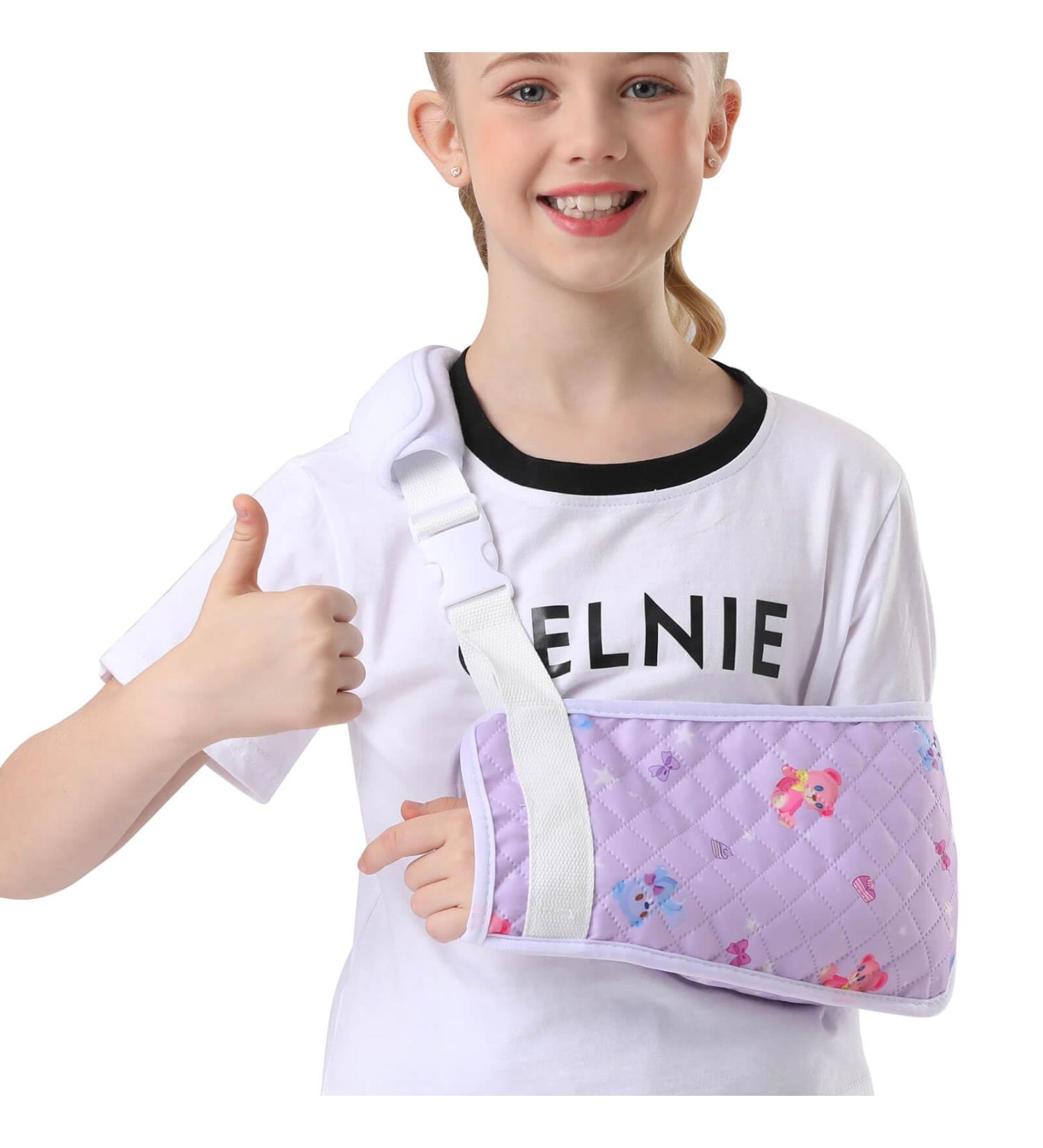 Kids Arm Sling - Adjustable Printed Shoulder Immobilizer for Children | Breathable Fabric Support Brace with Thumb Loop (Small Purple - Buy Online on GoSupps.com
