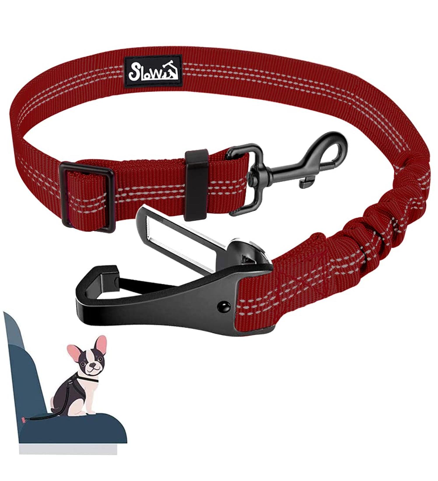Eyin Dog Seat Belt - 3 in 1 Reflective Elastic Nylon Car Restraint for All Dog Breeds - 70cm Adjustable - Perfect for Safe Travel in Any Vehicle (Red) - Buy Online on GoSupps.com