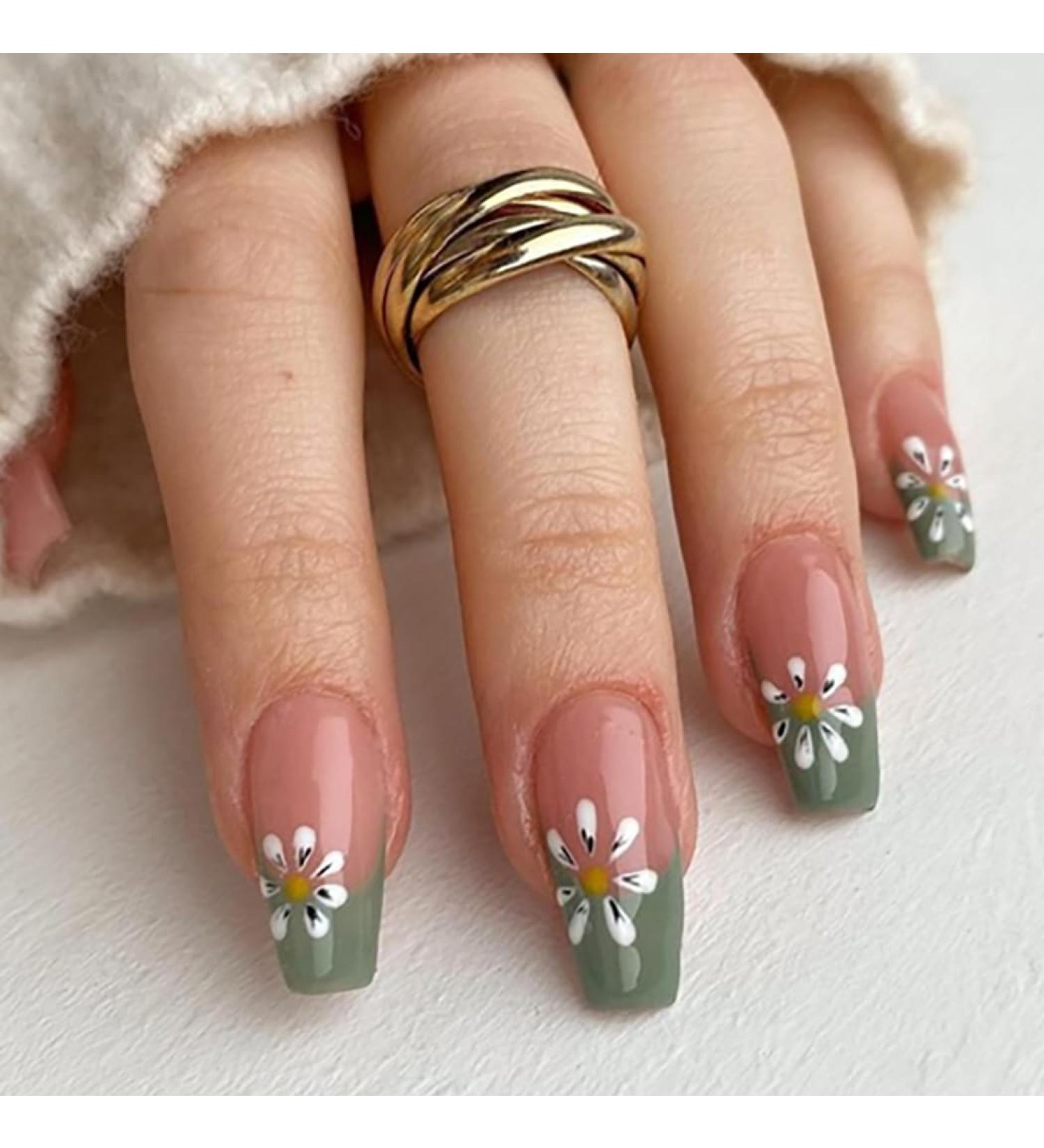 Coffin False Nails Long Fake Nails French Flowers Press on Nails Ballerina Acrylic Stick on Nails 24pcs for Women and Girls (Color : PINK Size : C) - Buy Online on GoSupps.com