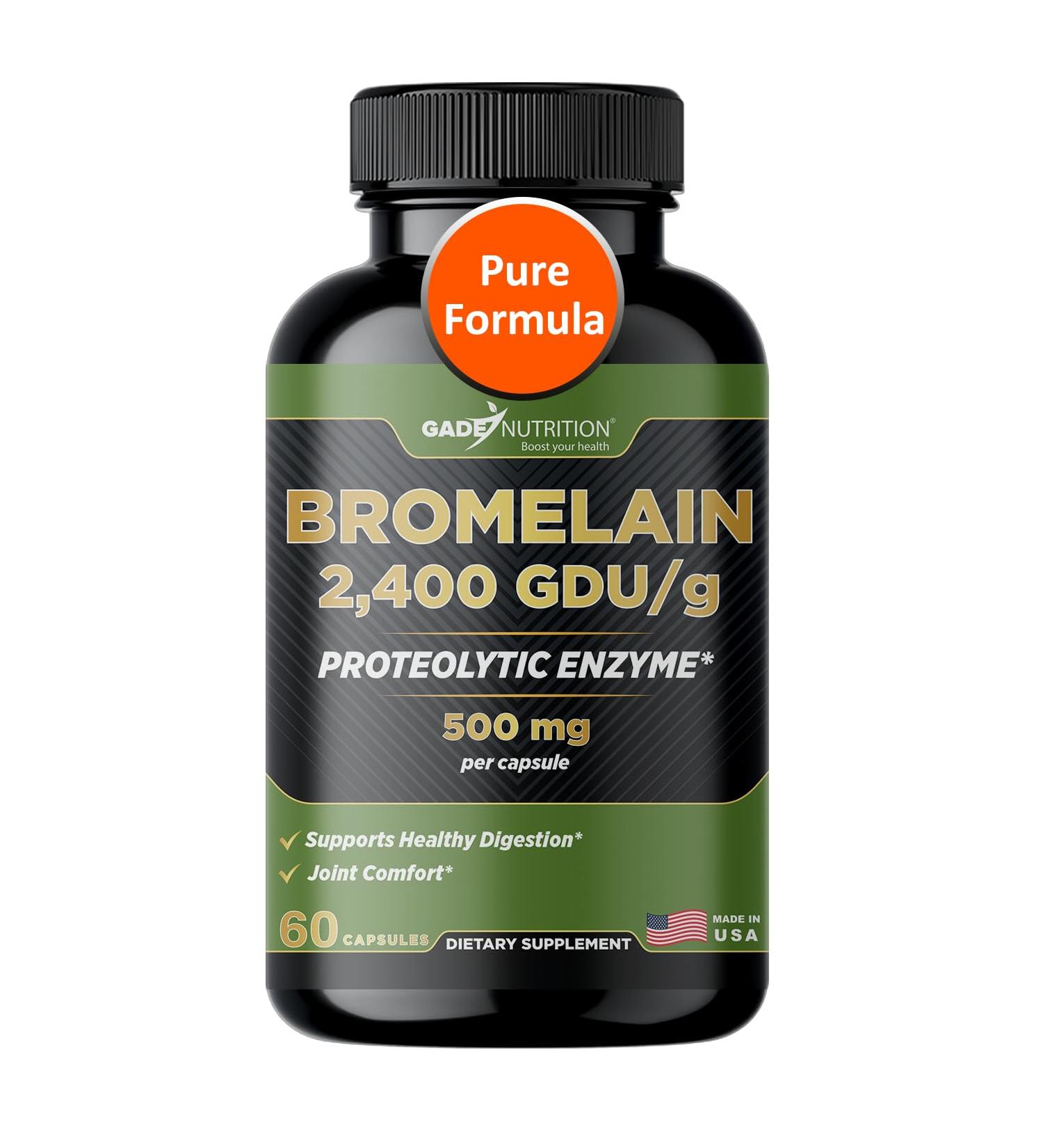 Gade Nutrition Bromelain Supplement in Capsules | Bromelain 2,400 GDU/g - 500mg per Capsule - Digestive Enzymes & Joint Support Supplement Proteolytic Enzymes for Digestion Fresh Pineapple Source - Buy Online on GoSupps.com