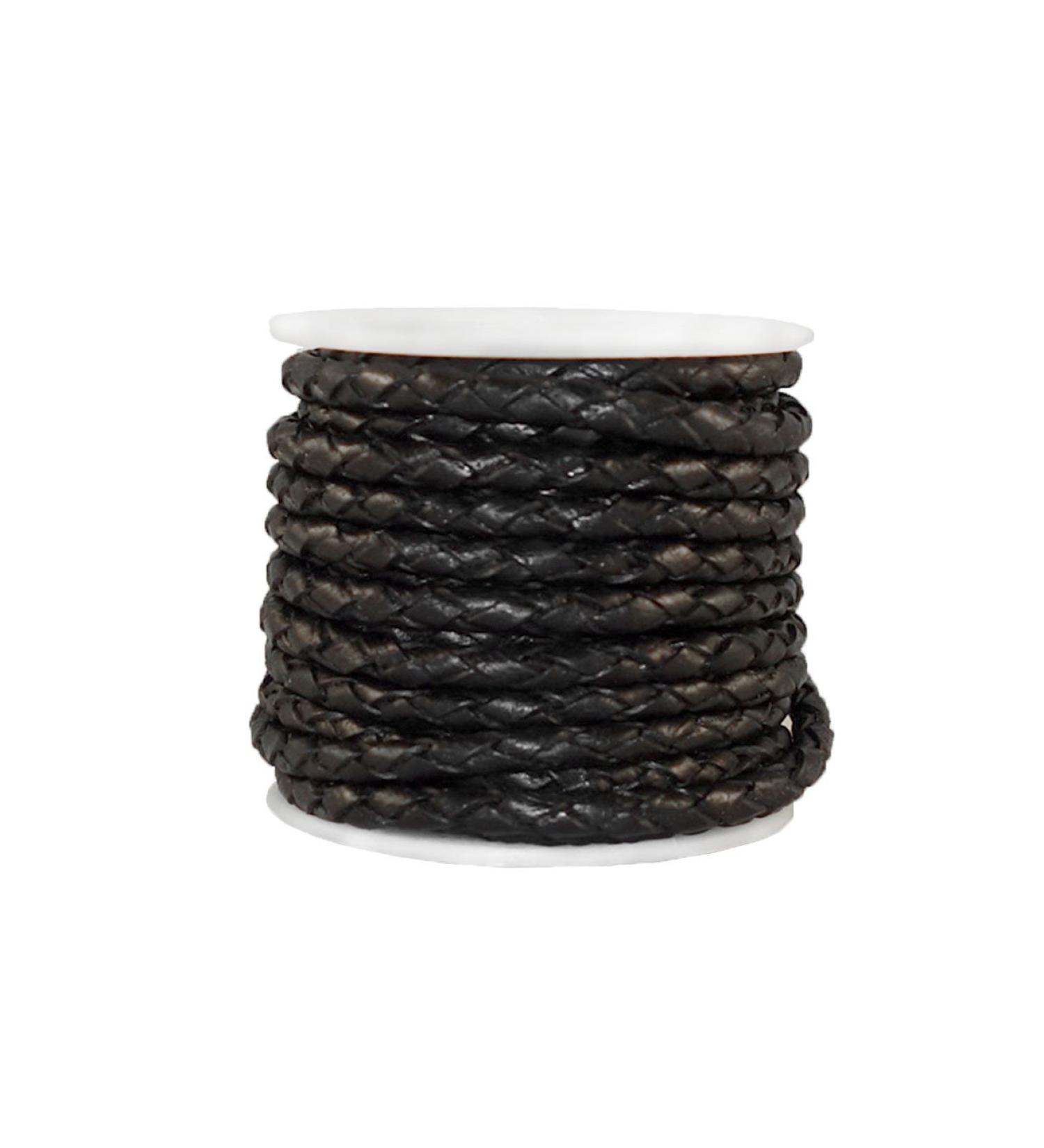 Cords Craft 3mm Braided Leather Cord for Jewelry Making - Black Vintage - 5m Roll - DIY Bracelets, Necklaces, Crafts - Buy Online on GoSupps.com