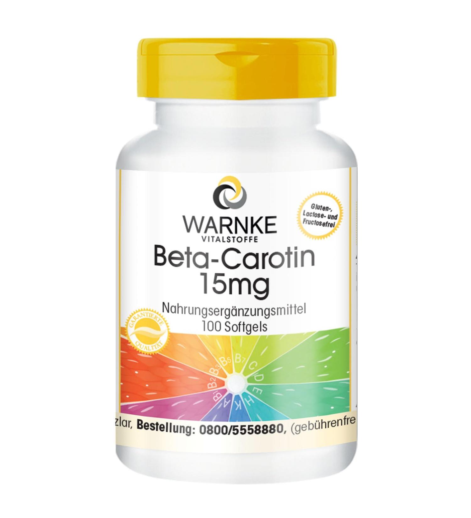 Buy Beta Carotene 15mg - 100 Softgels | Boost Vision & Immune Health | Warnke Vitalstoffe - German Pharmacy Quality - Buy Online on GoSupps.com