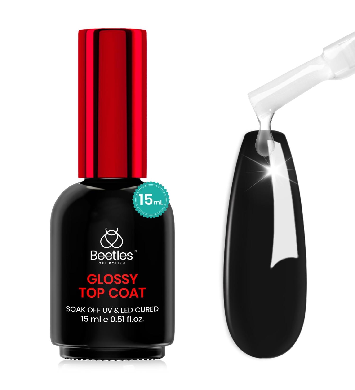 Beetles Glossy Gel Top Coat No Wipe - Clear Long-Lasting Nail Polish for DIY Gel Nails | 0.51 Fl Oz - Buy Online on GoSupps.com