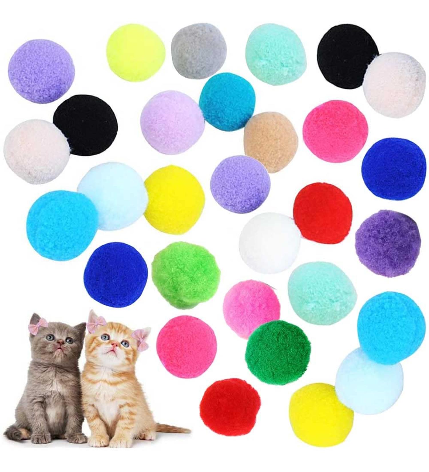 VOVIGGOL 30pcs Cat Toy Balls - 3CM Soft Pompom Balls in 10 Colors for Indoor Cats | Interactive Quiet Play & DIY Crafts - Buy Online on GoSupps.com