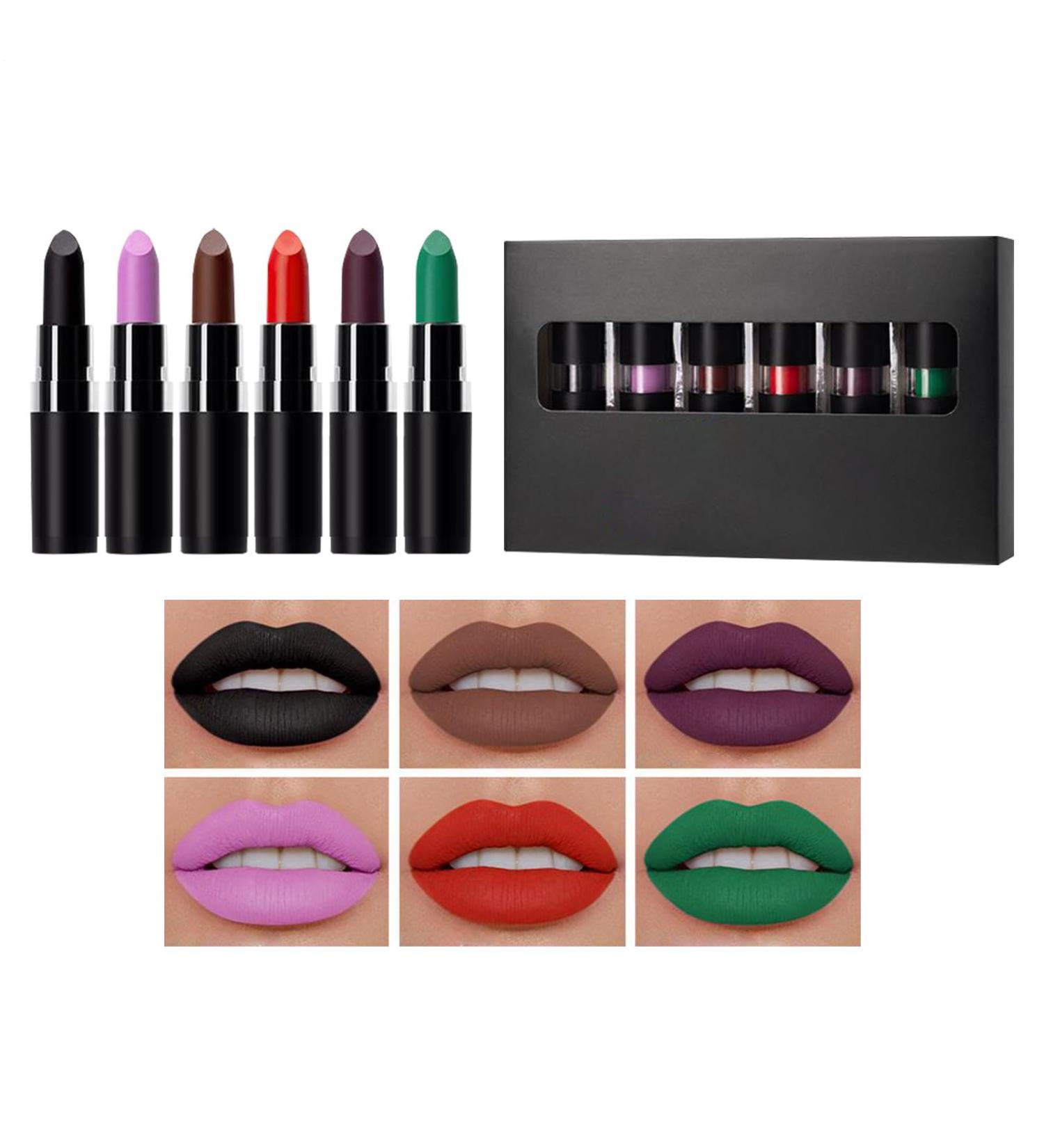  G n rique Goth Lipstick Set Dark Lip Color Matte Lipstick Pack Buildable Lightweight Formula Bold Pigment Finish Gift for Girlfriend Sister Makeup 4.2g Each Black 6pcs - Buy Online on GoSupps.com