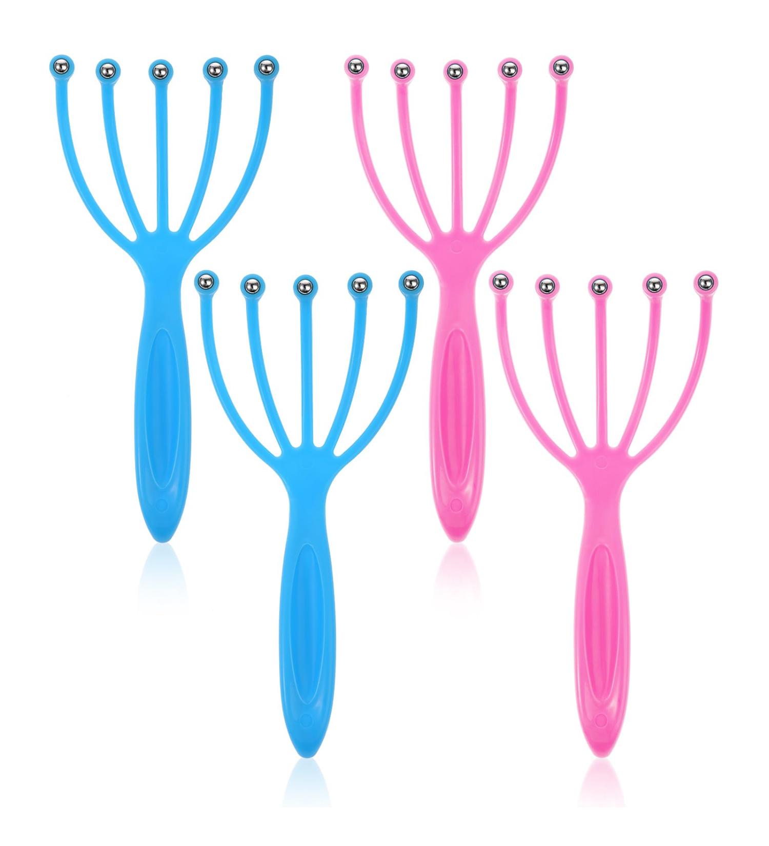 Head Massage Curb Aster Set - 4-Piece Portable Spider Device & Brush for Stress Relief - Deep Relaxation for Men & Women - Blue & Pink - Buy Online on GoSupps.com