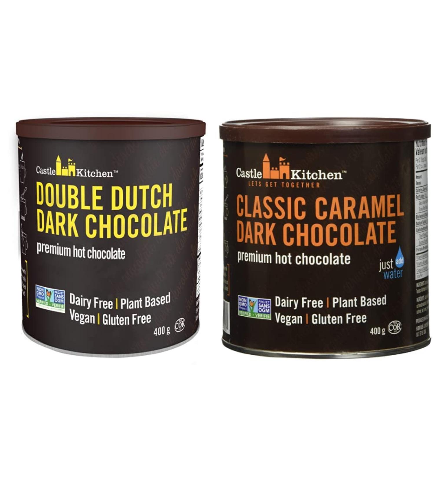 Castle Kitchen Double Dutch Premium Dark Hot Chocolate Mix - 400g & Classic Caramel Premium Dark Hot Chocolate Mix - Vegan Plant Based Gluten Free Dairy Free Non-GMO Project Verified - 400g Hot Chocolate + Caramel Hot Chocolate Mix Double Dutch 400 g (Pac - Buy Online on GoSupps.com