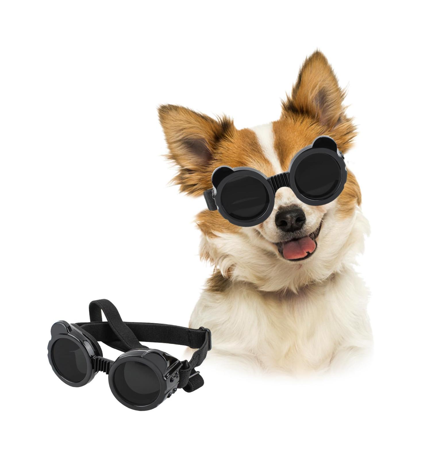 PETLESO Panda Shape Dog Sunglasses - Adjustable UV Protection Goggles for Small Dogs - Windproof & Dustproof (Black) - Buy Online on GoSupps.com