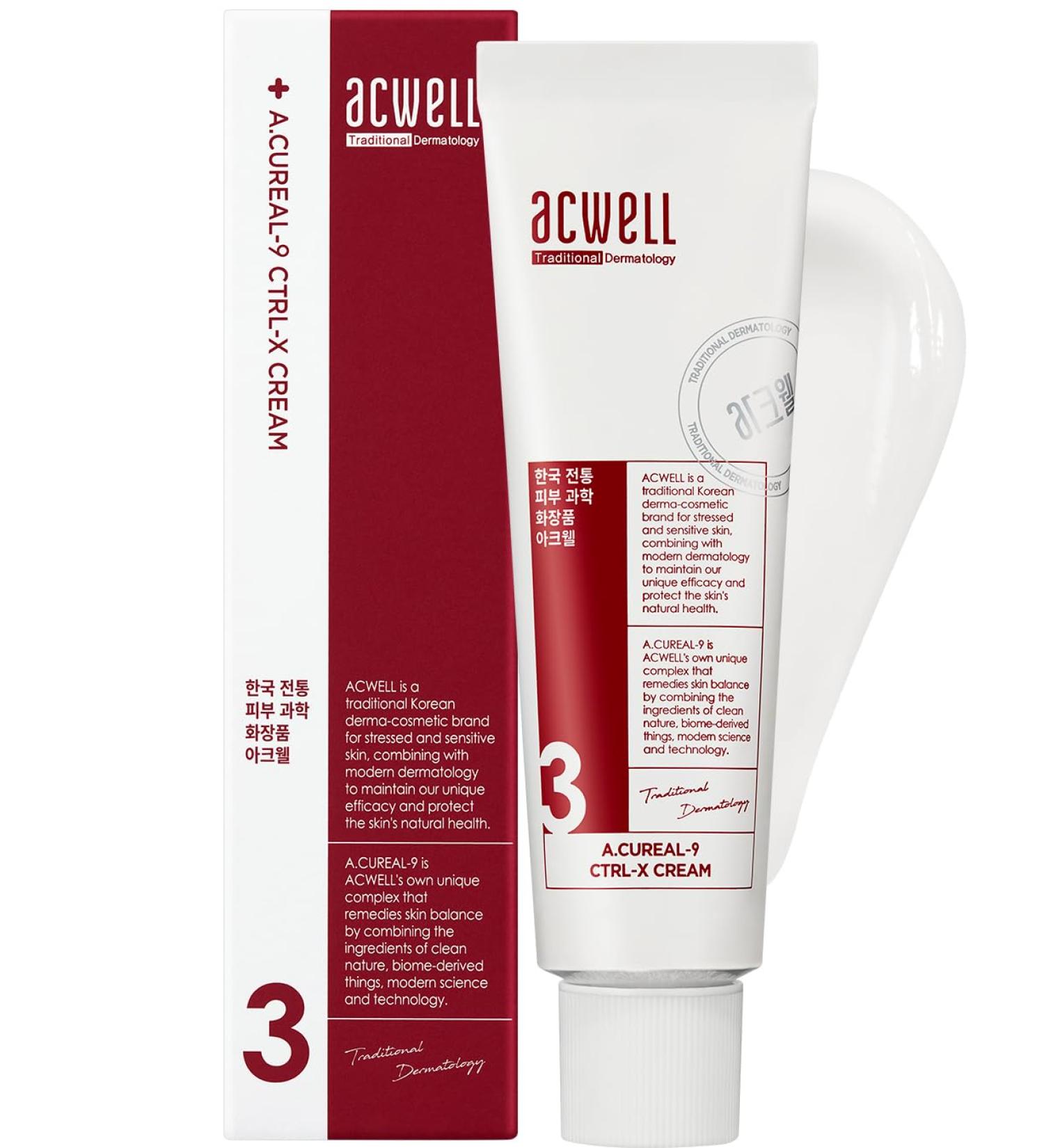 ACWELL Acne Moisturizer for Face Hydrates and Treats Sensitive Acne Prone Skin Korean Derma Cosmetic Improves Skin Texture Fighting Breakouts and Spots A.CUREAL-9 Ctrl-X Cream 1.69oz.