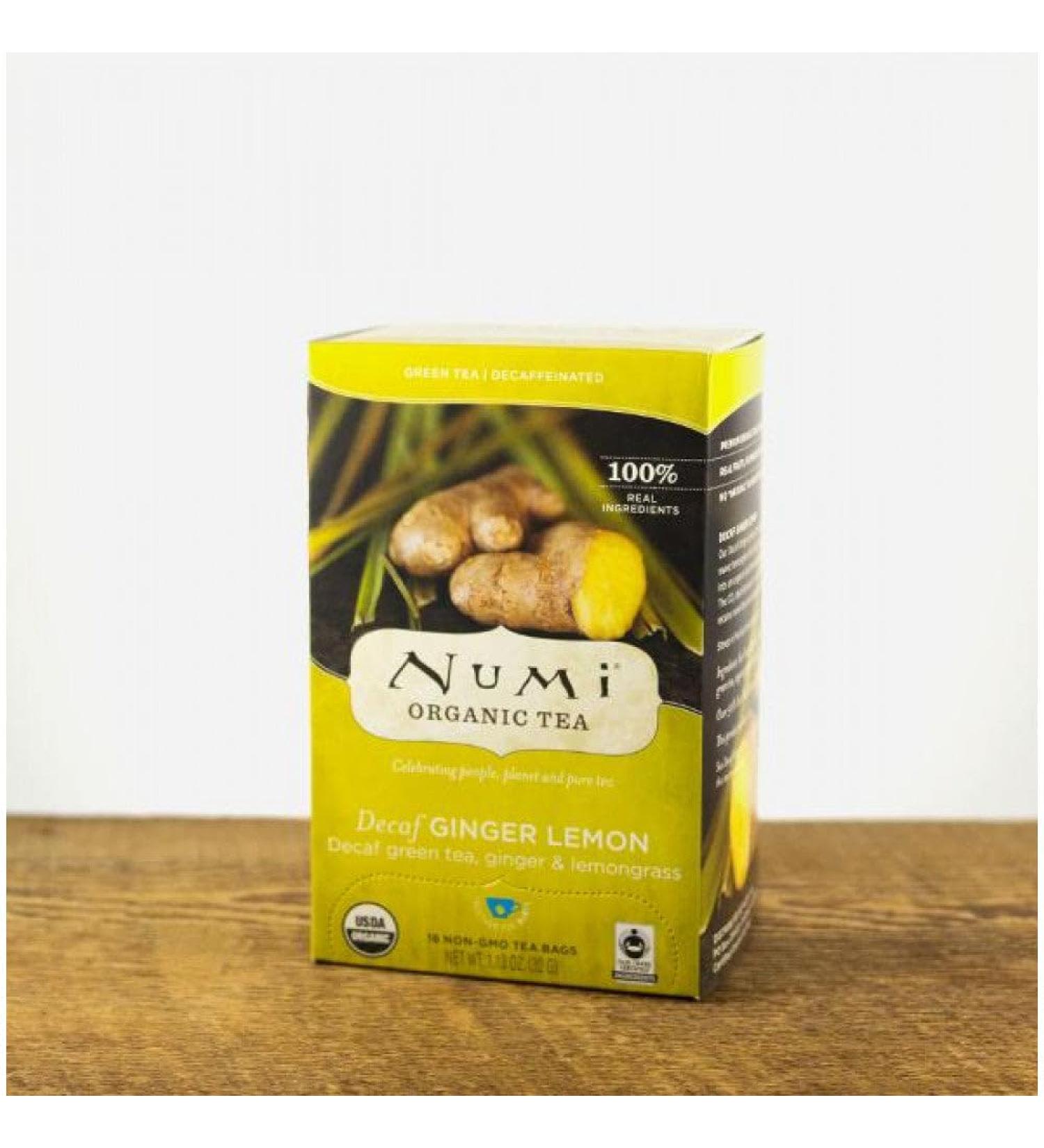 NUMI Certified Organic Fair Trade Decaf Ginger Lemon Tea Bags 16/ Pack (sold as 2 packs/case)