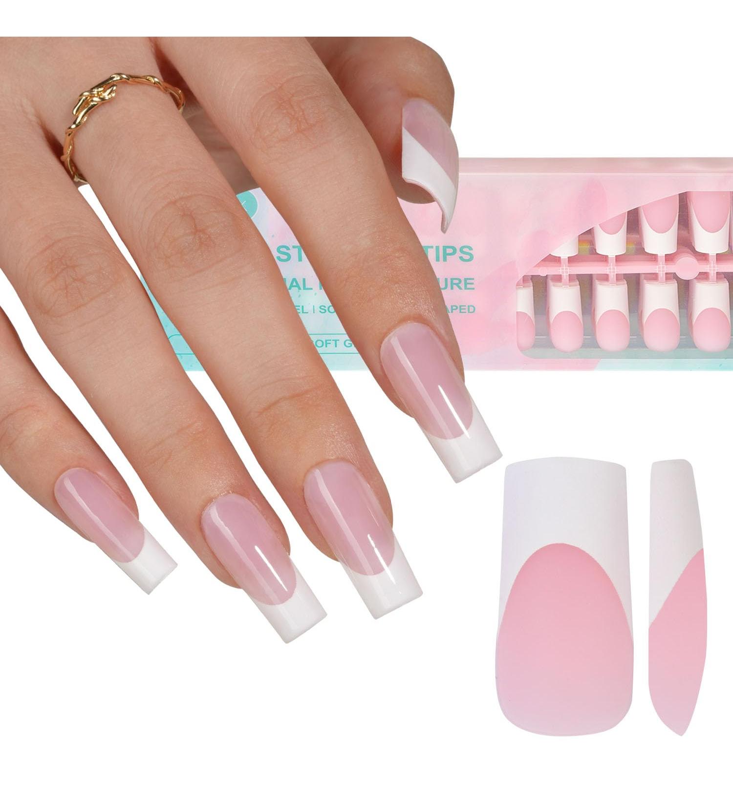 Misssix French Gel Nail Tips - 240Pcs Long Square Pink Press-On Nails | Pre-Designed No Filing Required | Nail Art DIY - 15 Sizes Available - Buy Online on GoSupps.com