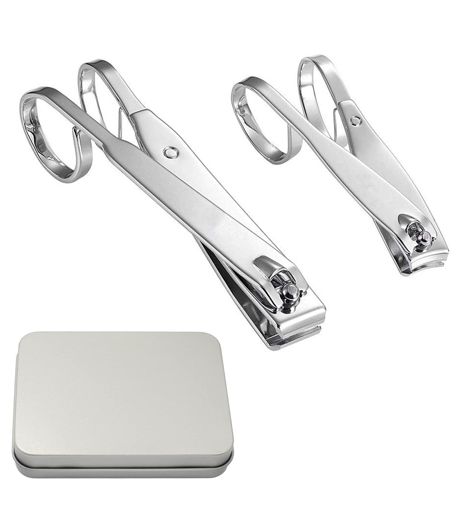 Unisex Nail Clip Set - Carbon Steel Finger & Toenail Clippers for Seniors | Long Handle with Metal Case | Iron Box - 2 Sizes (Small & Large) - Buy Online on GoSupps.com