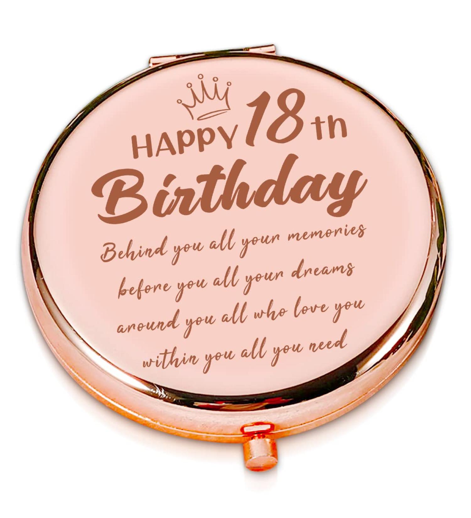 LRUIOMVE 18th Birthday Rose Gold Compact Mirror for Girls - Perfect Gift for Sister, Daughter, Niece - Inspirational Graduation Present for 18 Year Old Girl - Buy Online on GoSupps.com