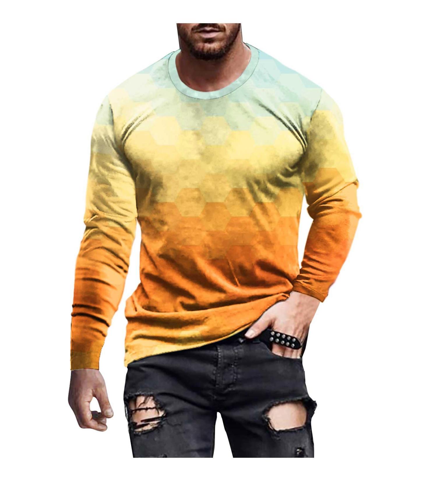 oelaio Valentine's Day Men Tops Long Sleeve T-Shirts for Mens Trendy Love Heart Printed Workout Sports Athletics Party Tee Yellow - Buy Online on GoSupps.com