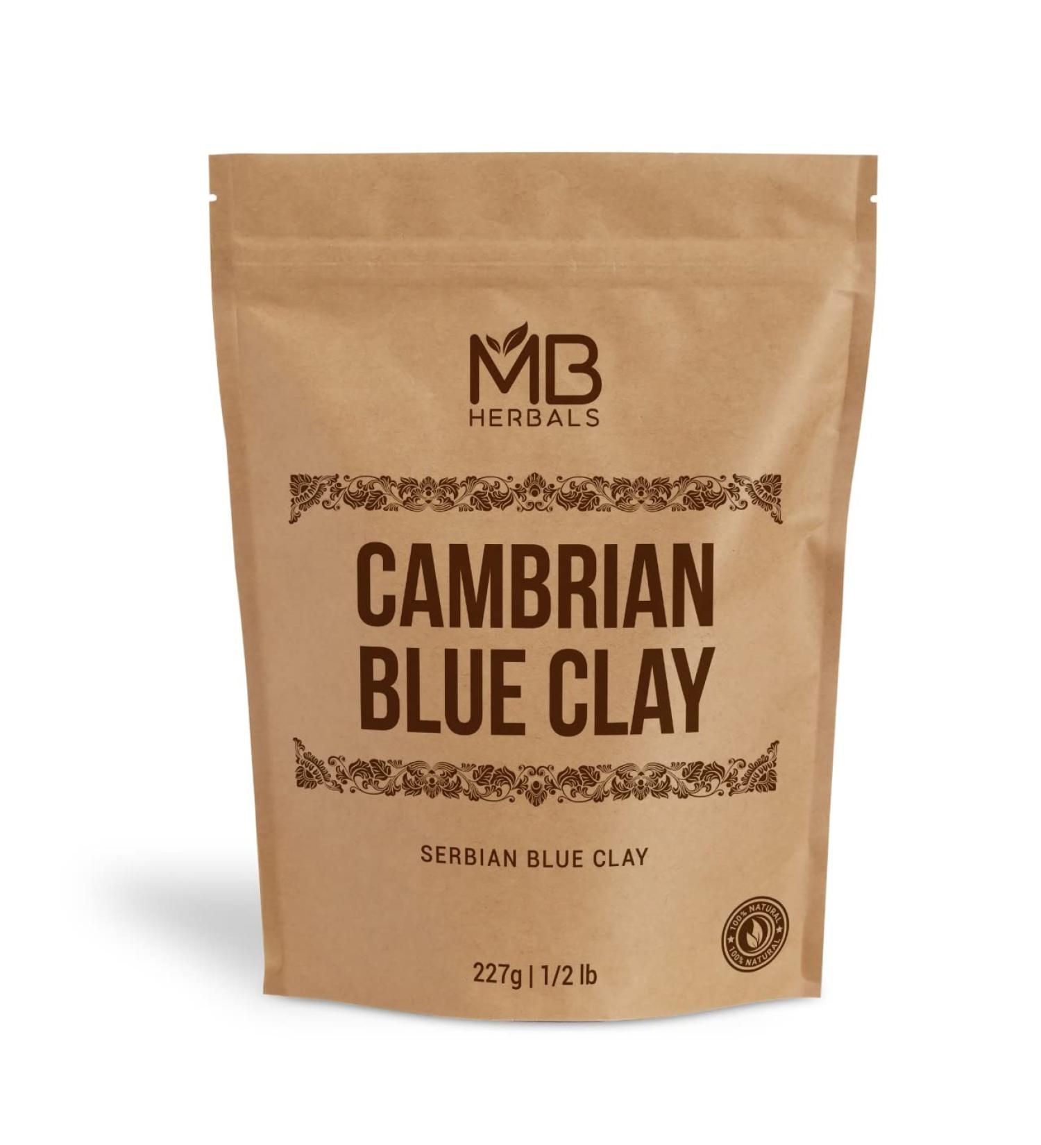 MB Herbals Cambrian Blue Clay 8oz (0.5lb / 227G) | Serbian Blue Clay | For Face Masks Soaps Peel Off Masks and Face & Body Scrubs