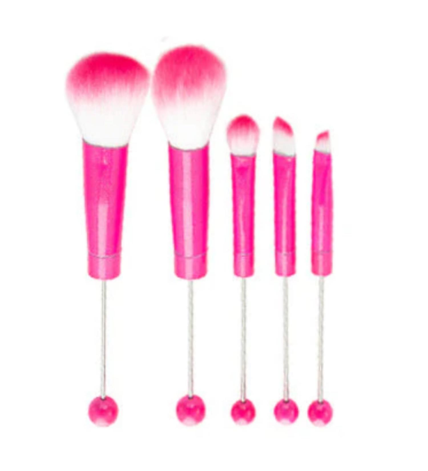 Hot Pink Beadable Makeup Brushes Set of 5 | DIY Silicone Focal Beads for Crafters | Cosmetic Brush Kit for Keychains & Eyeshadow - Buy Online on GoSupps.com