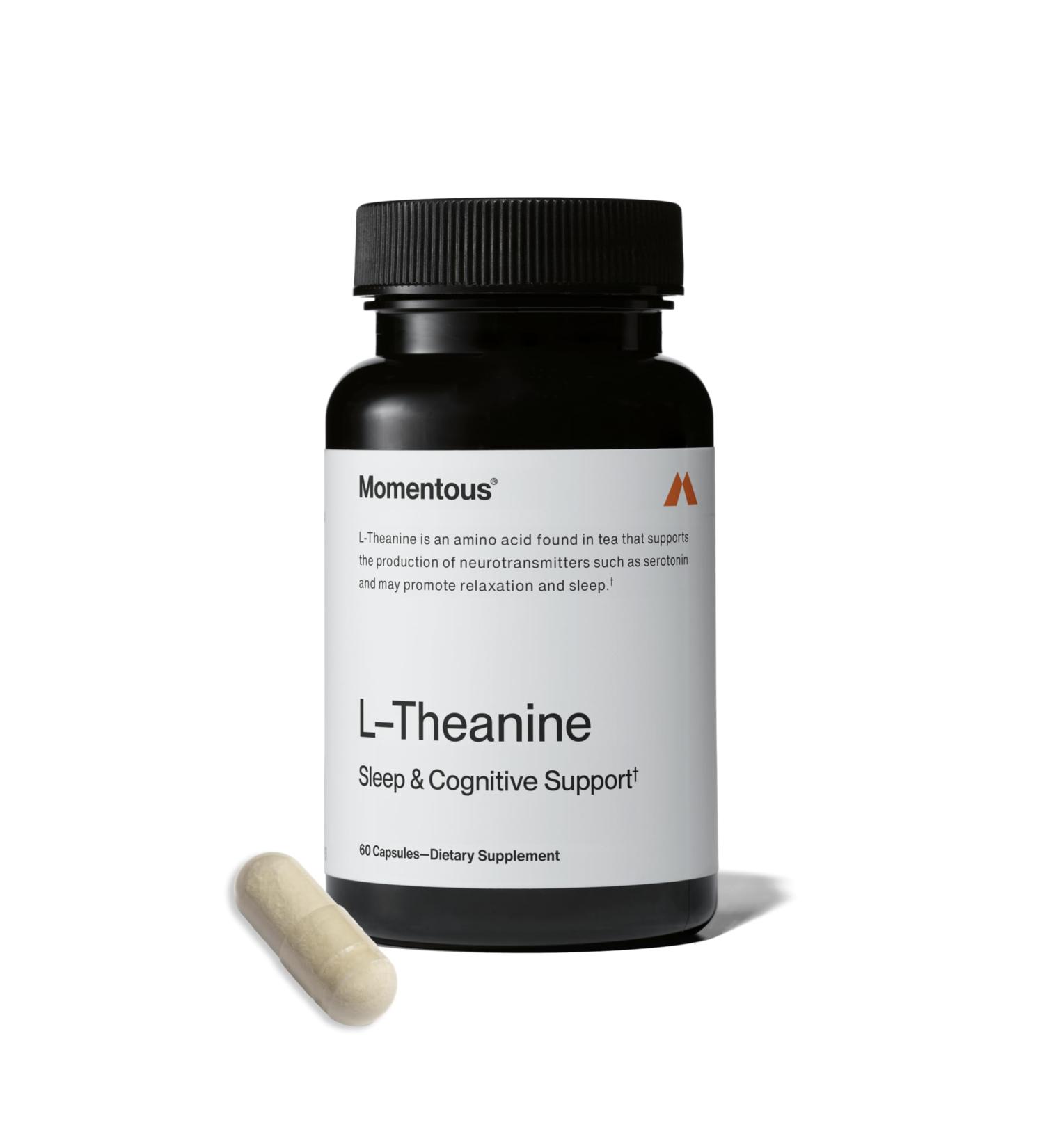 Momentous L-Theanine Supplement - 200 mg Capsules to Promote Relaxation & Focus - NSF Certified for Sport - GMO- & Gluten-Free - 60 Servings - Buy Online on GoSupps.com