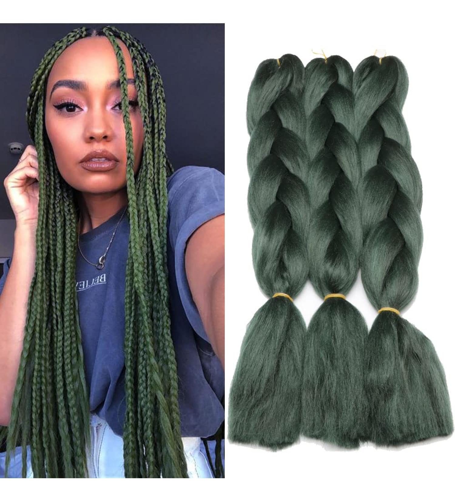 Dark Green Jumbo Braids Hair Extension - 3pcs 24inch 100g/pc for Box Braiding - Buy Online on GoSupps.com