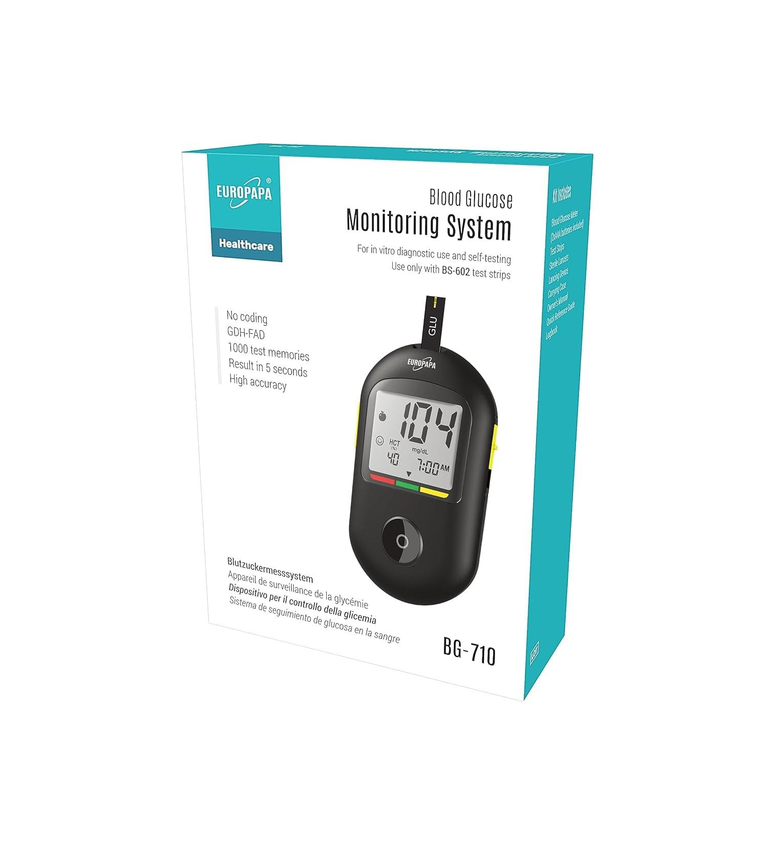 Europapa blood sugar measuring device with blood sugar test strips blood lancers and wholesale blood sugar measuring system Diabetes set MG/DL for blood sugar 50Stk Lanzette & BG stripes (black) Black - 50